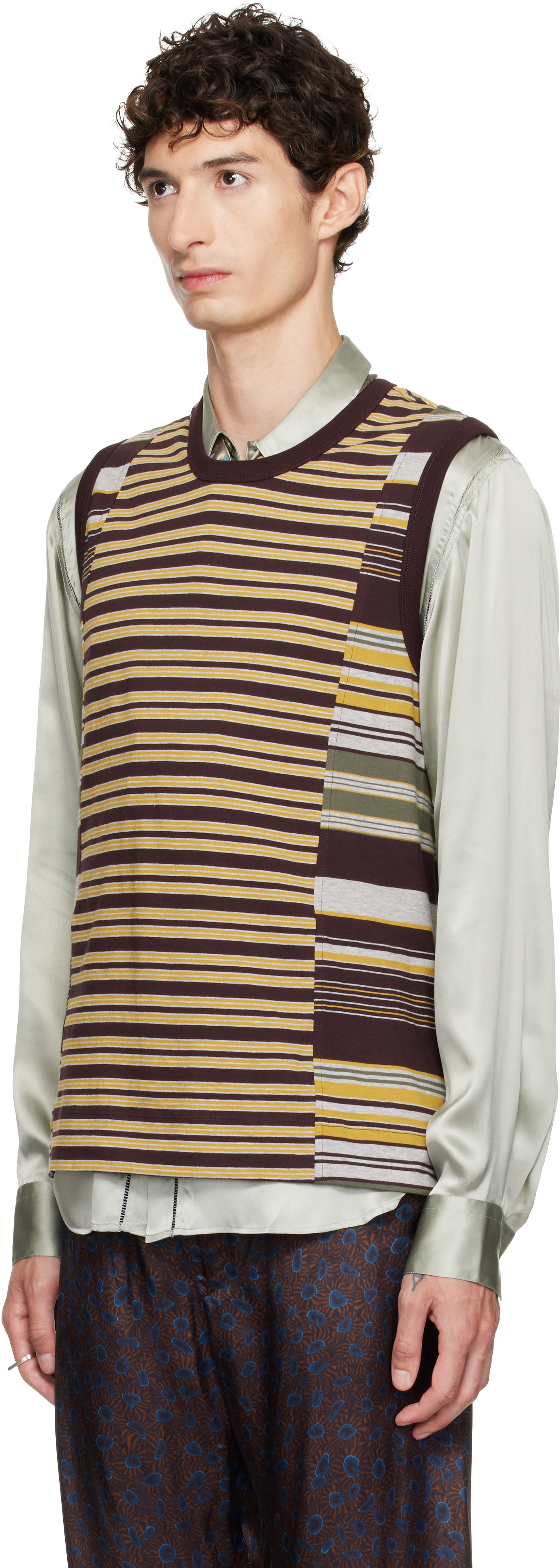 Dries Van Noten: Brown & Yellow Striped Cotton Tank Top | SSENSE