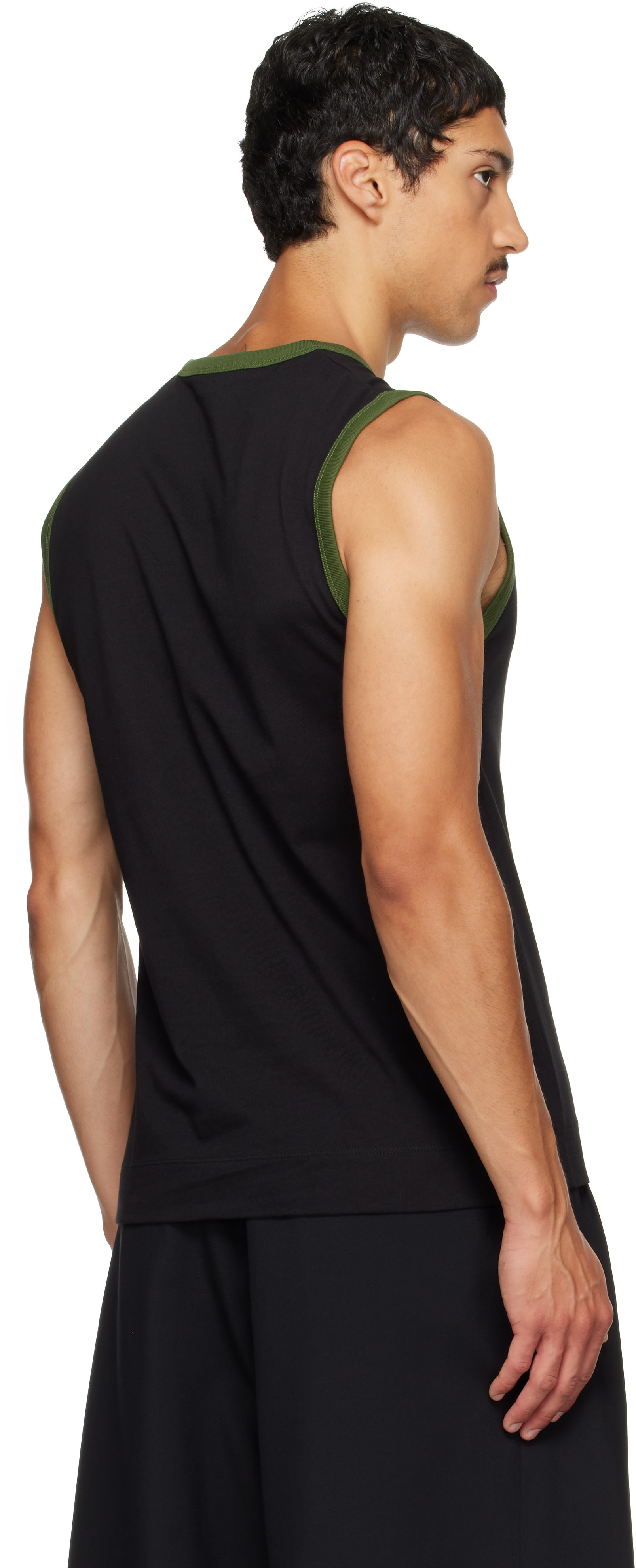 14SS DRIES VAN NOTEN ナンバープリント タンクトップ M Dries Van Noten: ブラック コットン タンクトップ | SSENSE 日本