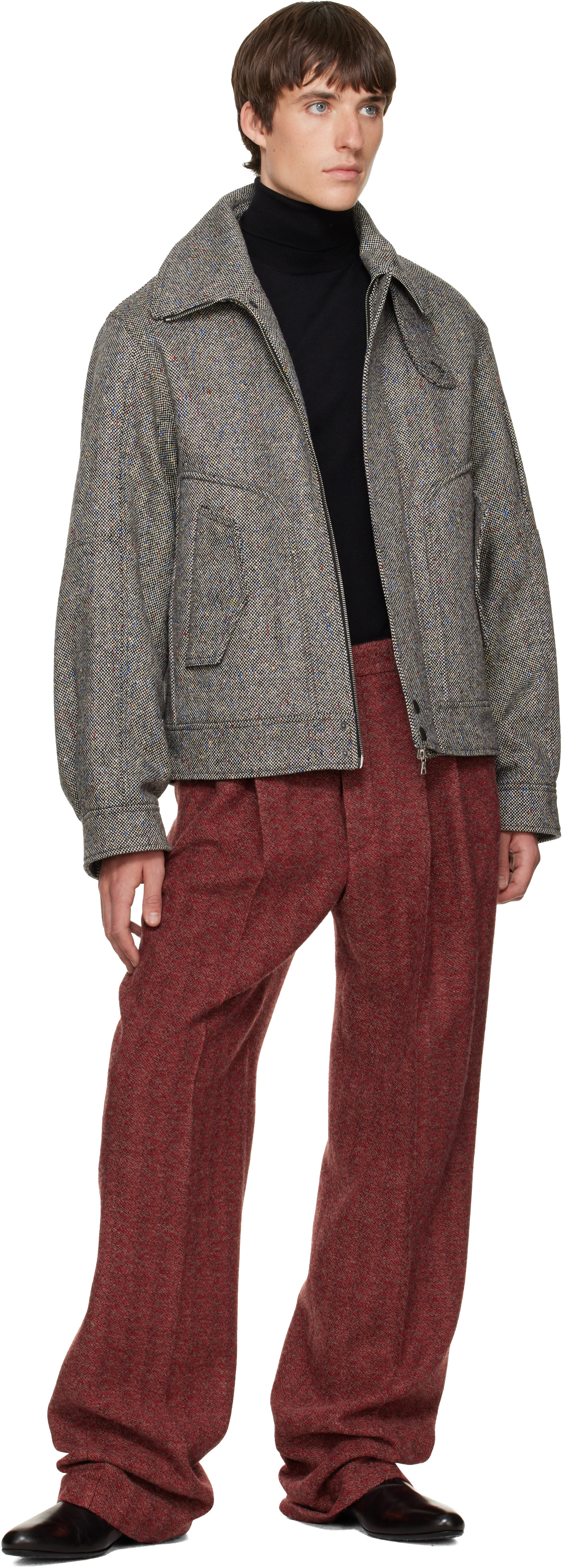Dries Van Noten - バーガンディ レザー ソックスブーツ
