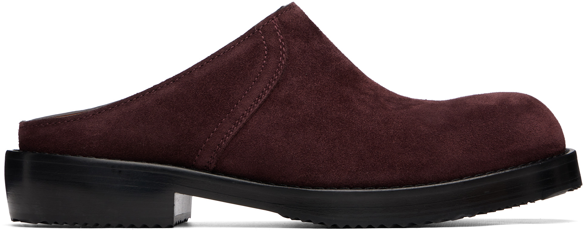 Dries Van Noten: バーガンディ Workwear スエード ミュール
