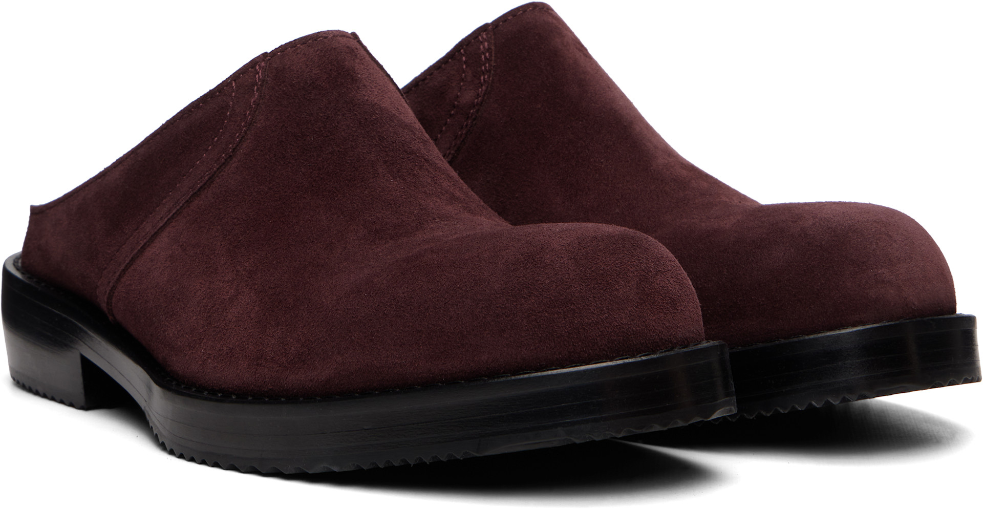 Dries Van Noten: バーガンディ Workwear スエード ミュール 