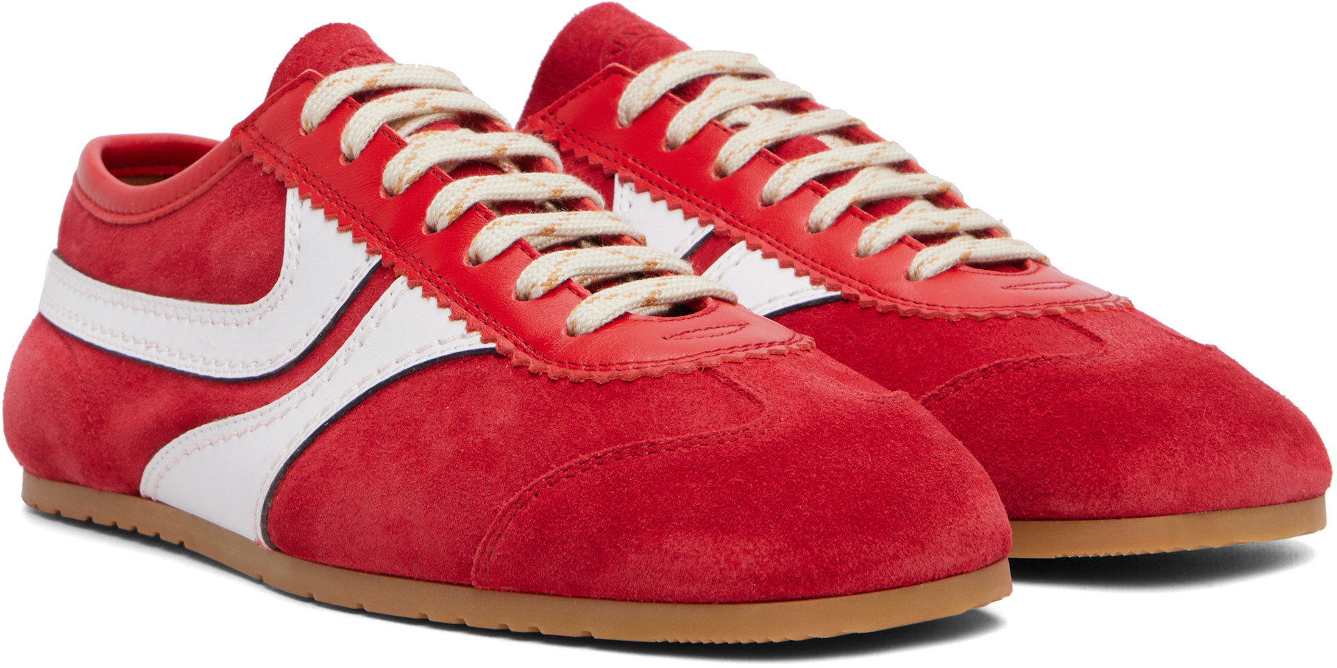 dries van noten スニーカー Dries Van Noten: Red & White Suede Sneakers | SSENSE