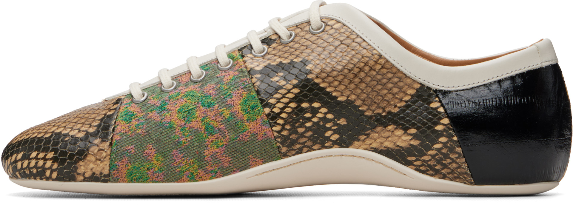 Dries Van Noten - Baskets de style ballerine beige et brun à patchwork