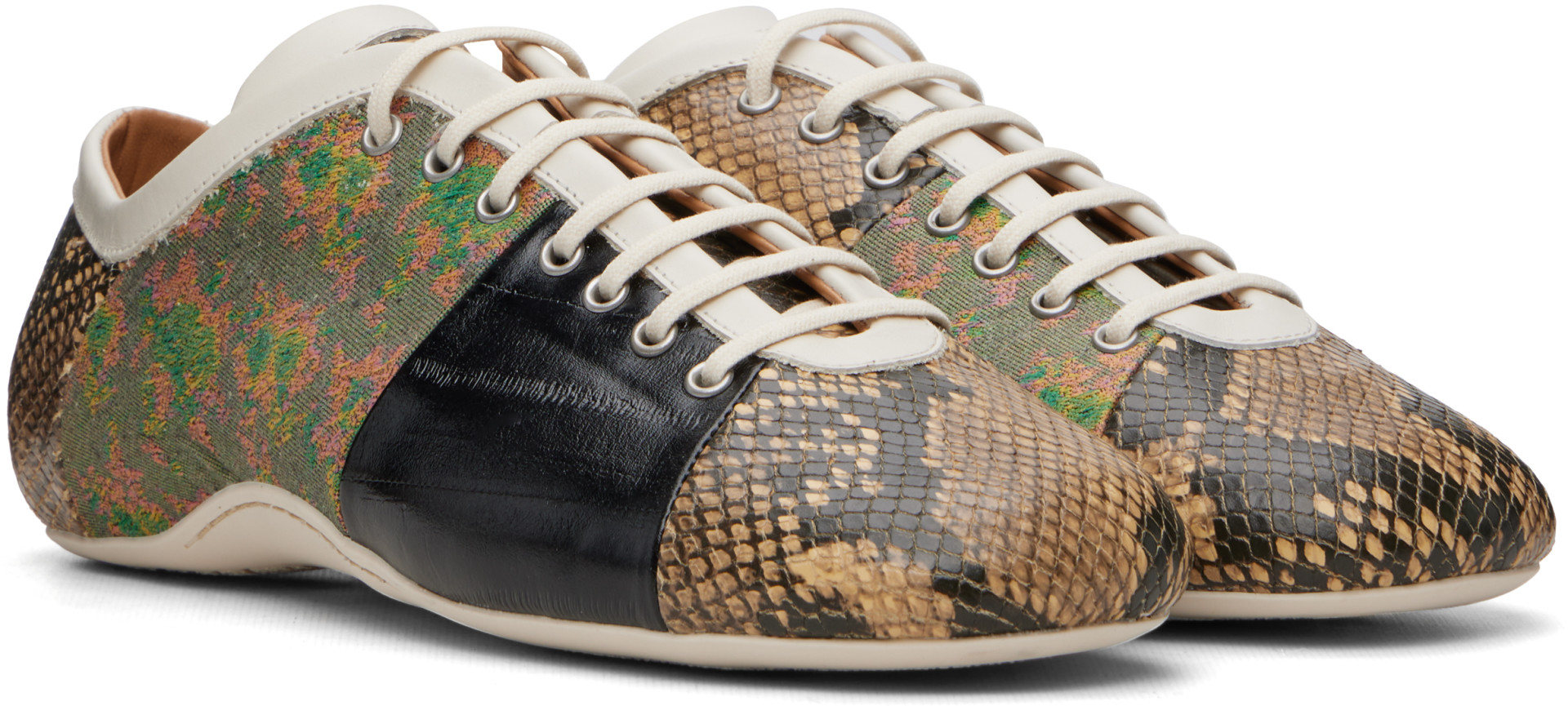 Dries Van Noten - Baskets de style ballerine beige et brun à patchwork
