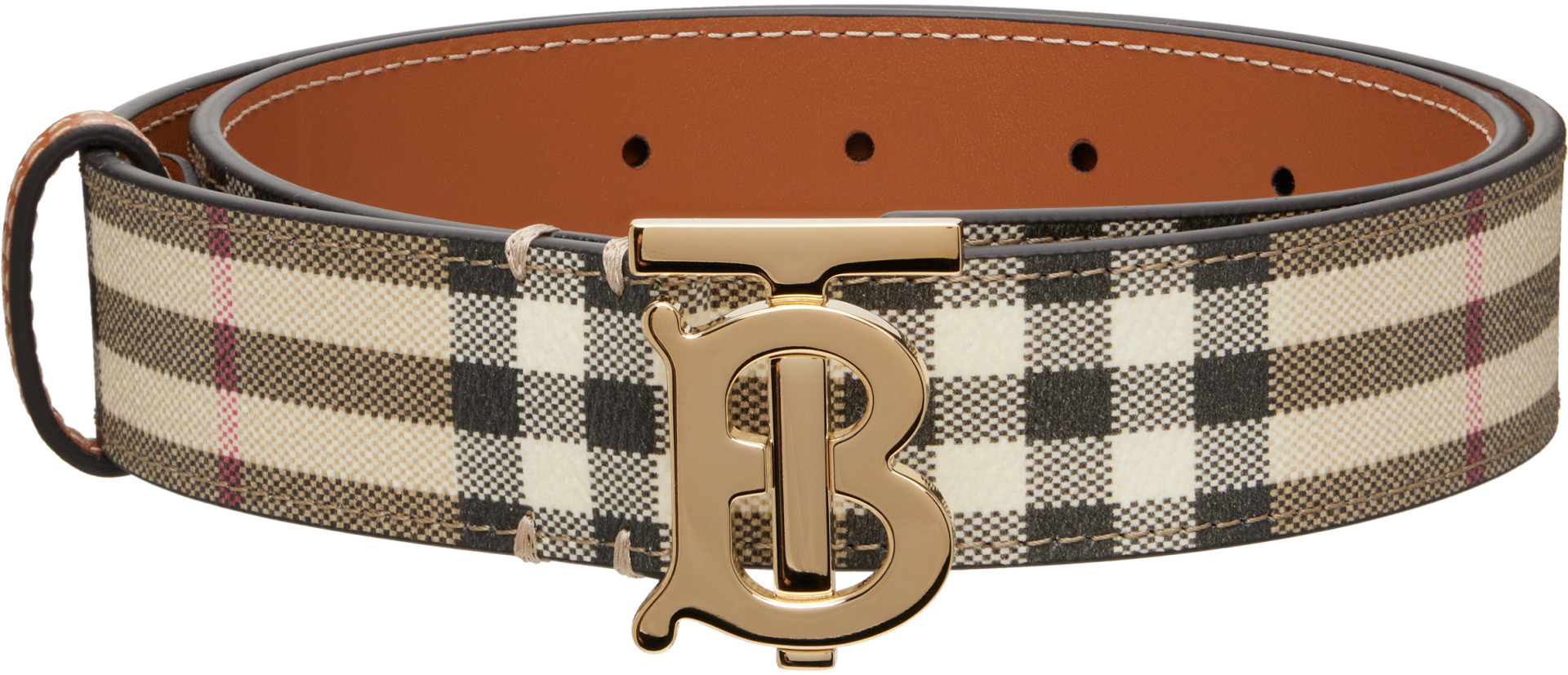 Burberry: Beige Check TB Belt | SSENSE