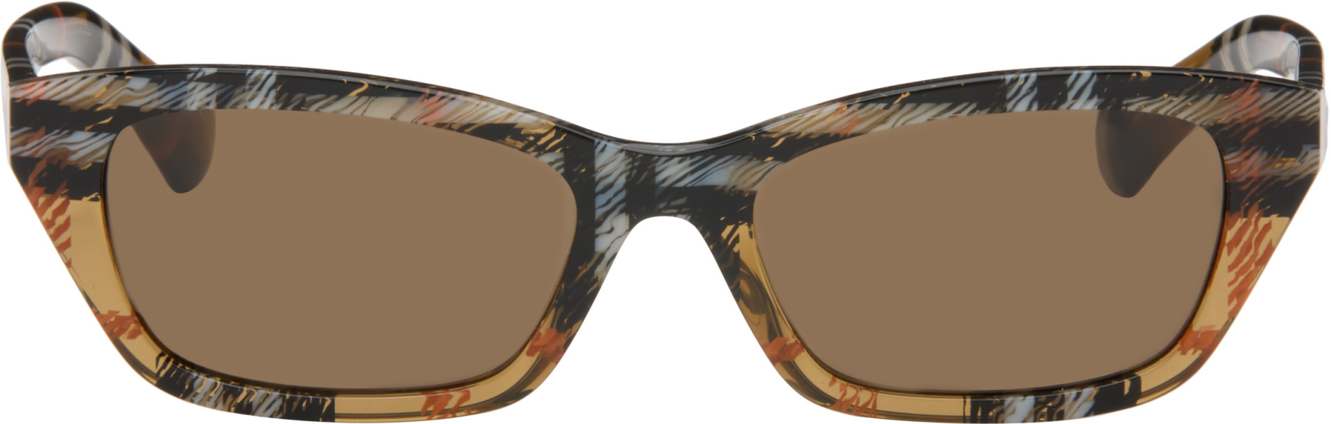 Burberry - Brown Check Rectangle Sunglasses
