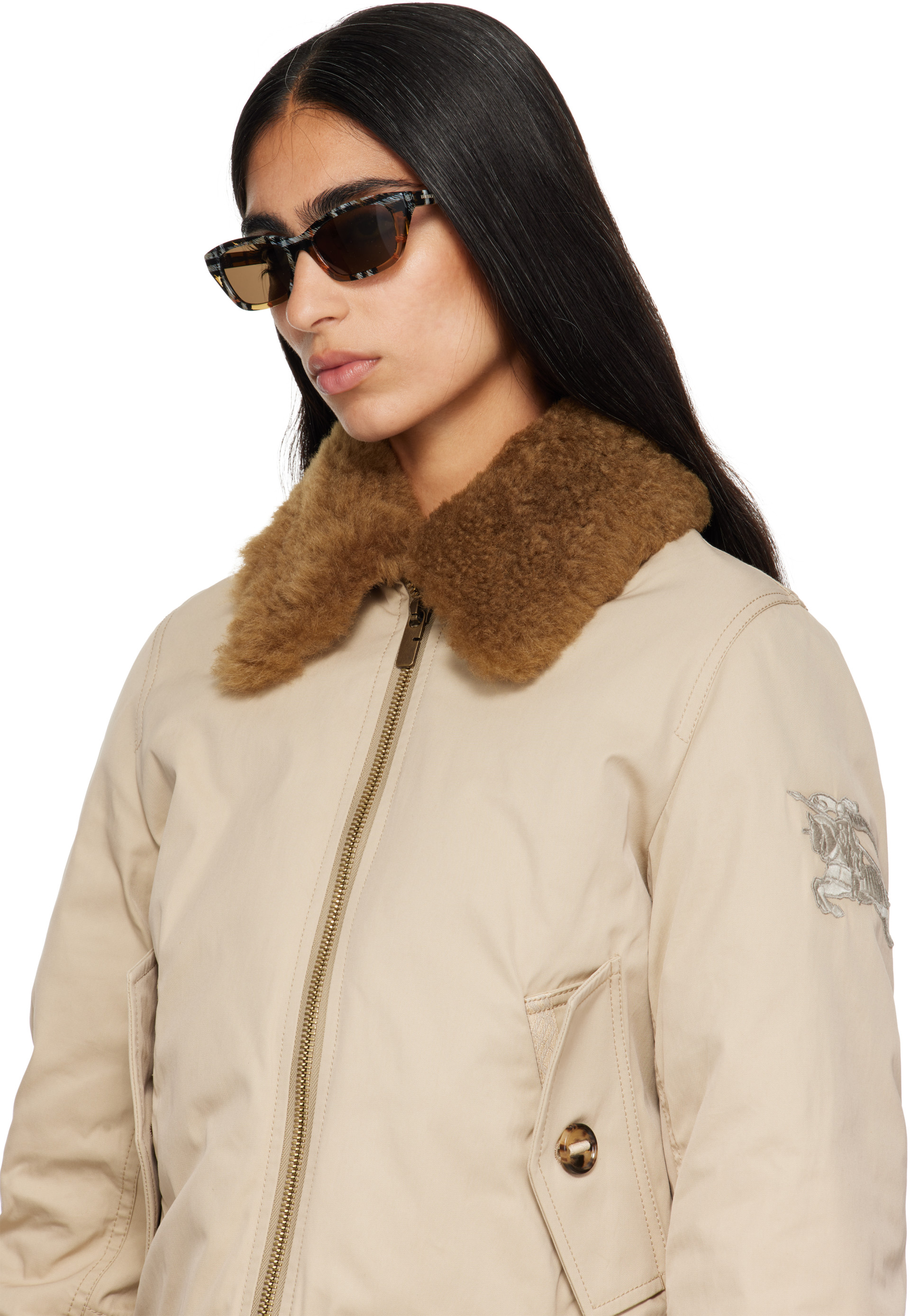 Burberry - Brown Check Rectangle Sunglasses