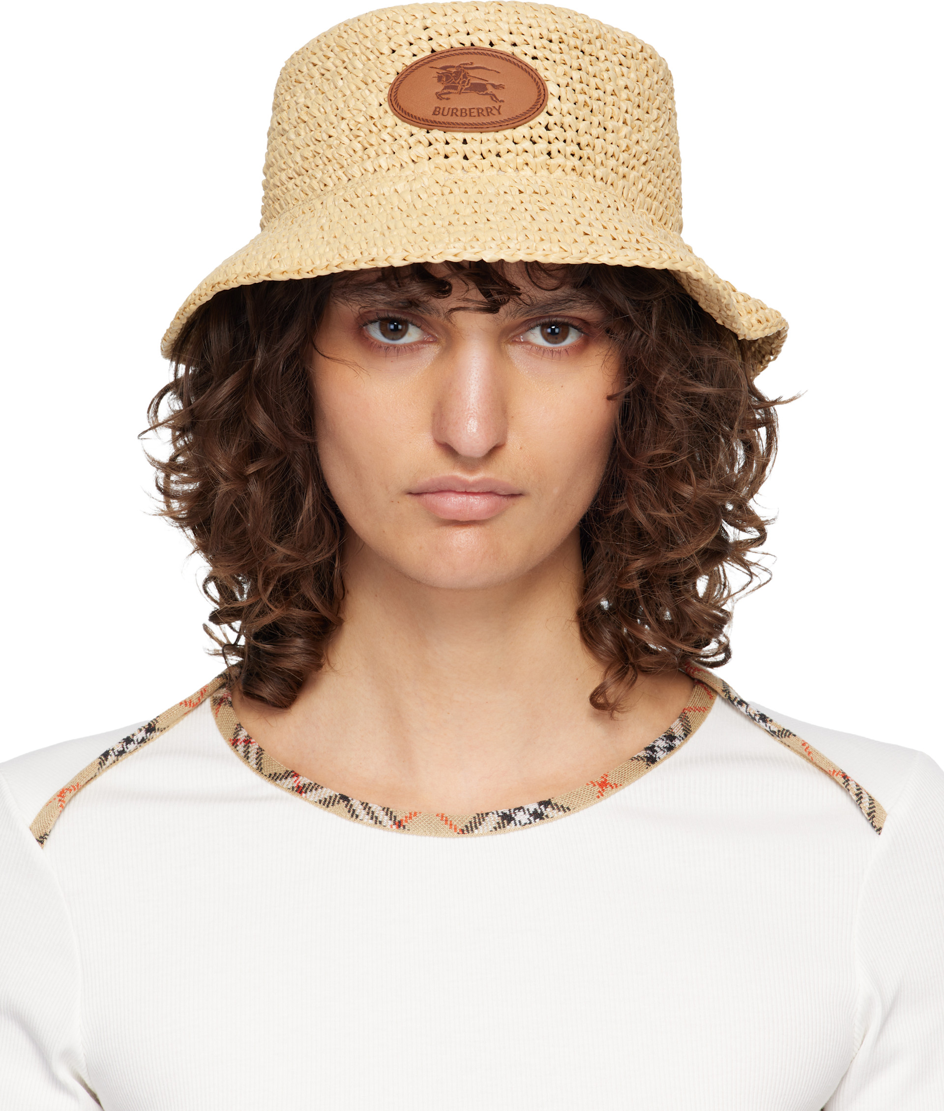 BURBERRY ベージュ バケットハット Burberry: ベージュ Knight Stamp Raffia-Effect バケットハット