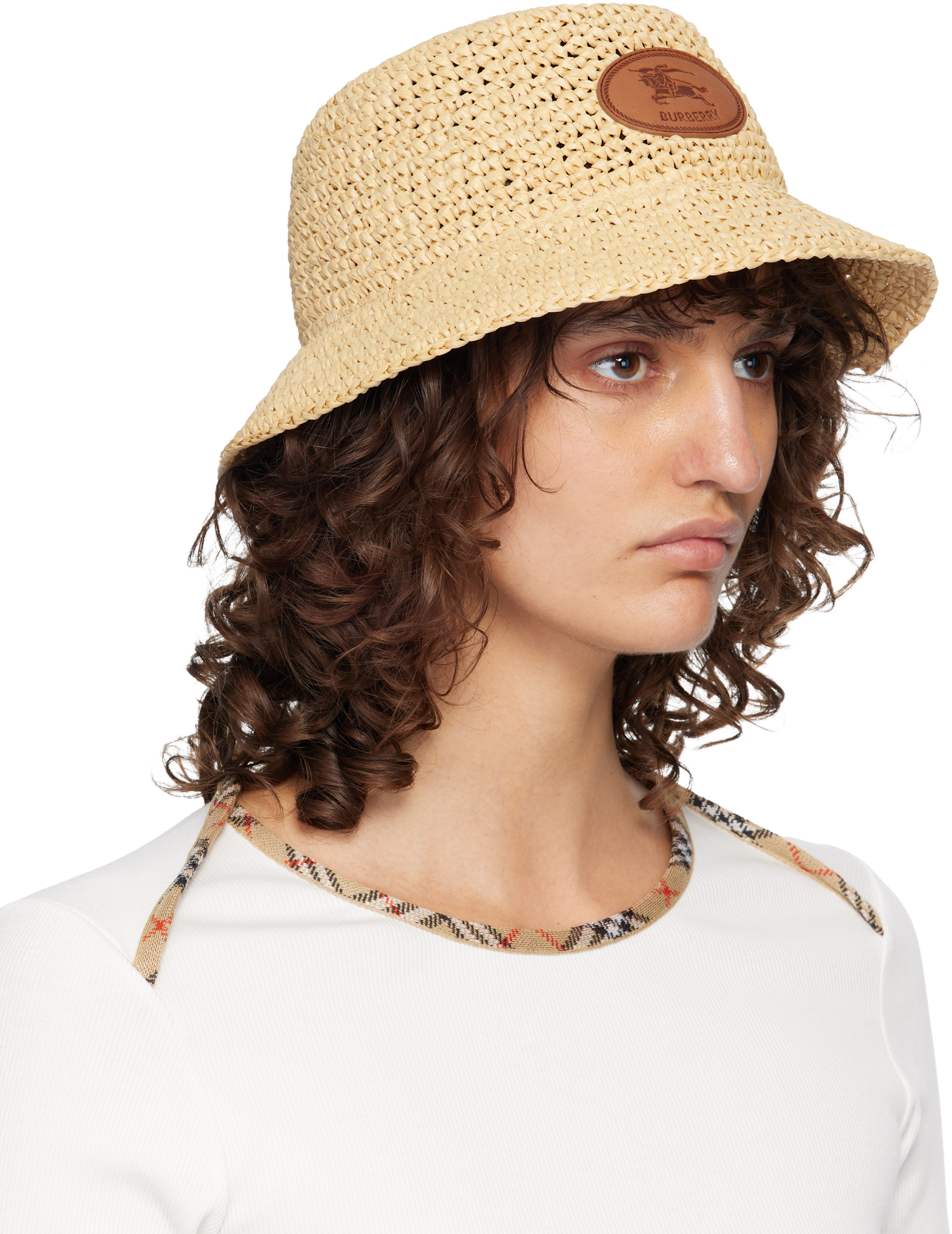 Burberry: ベージュ Knight Stamp Raffia-Effect バケットハット