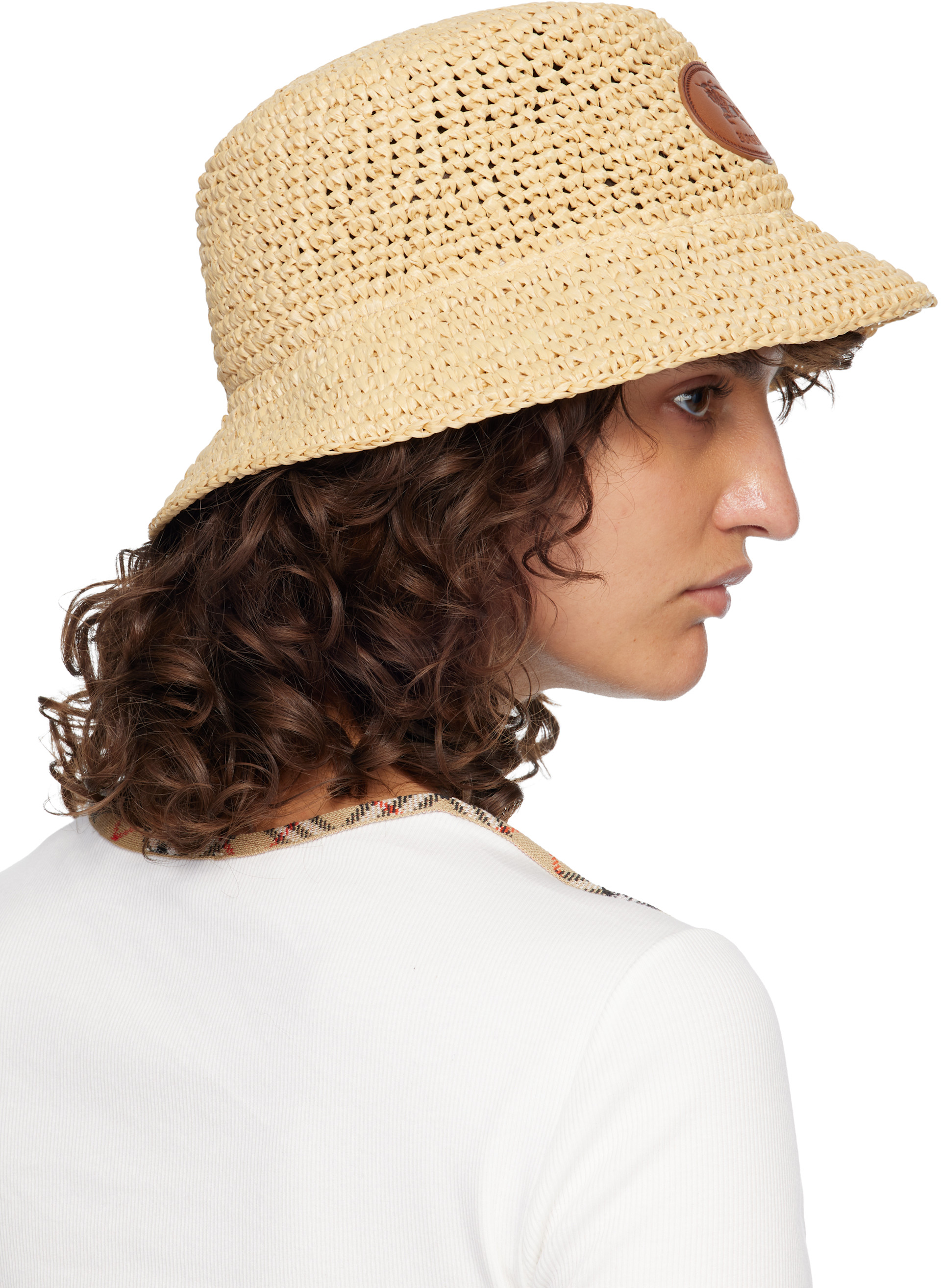 BURBERRY バケットハット ベージュ Burberry: ベージュ Knight Stamp Raffia-Effect バケットハット