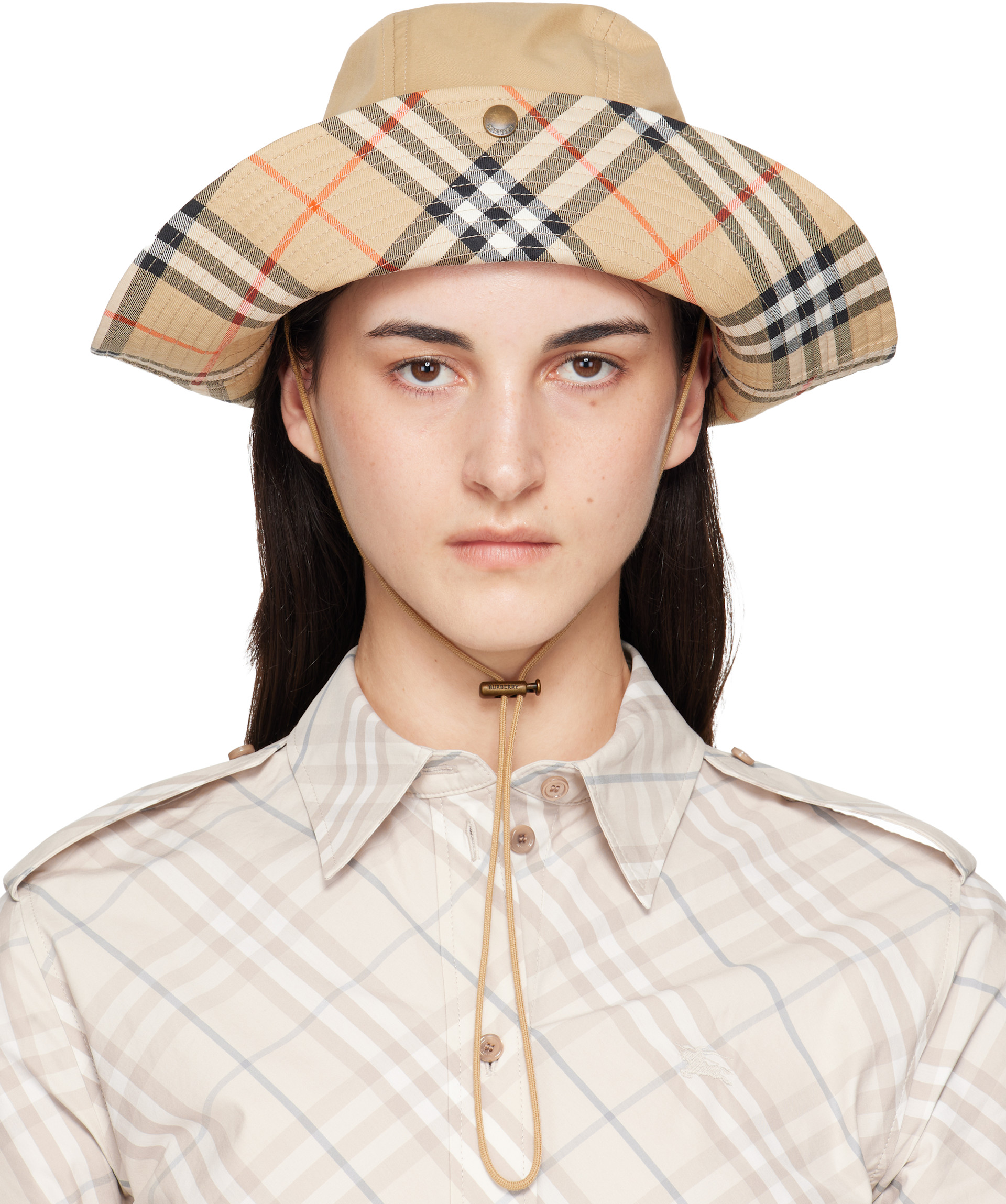 BURBERRY ベージュチェックハット 52cm Burberry: ベージュ チェックブリム ギャバジン ハット | SSENSE 日本