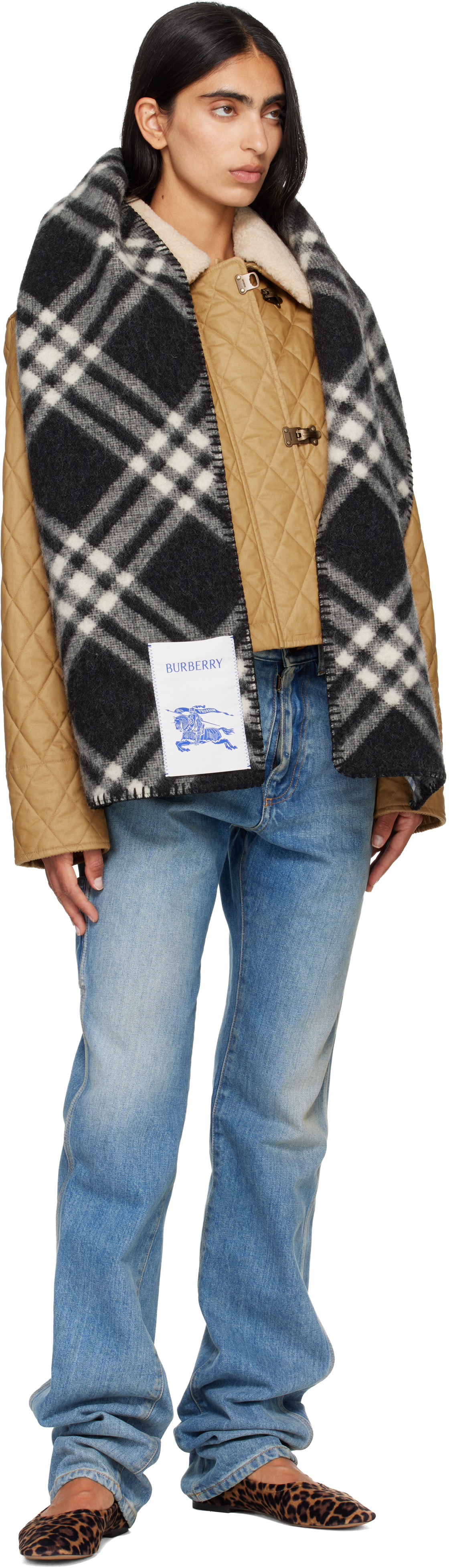 Burberry - 블랙 체크 울 스카프