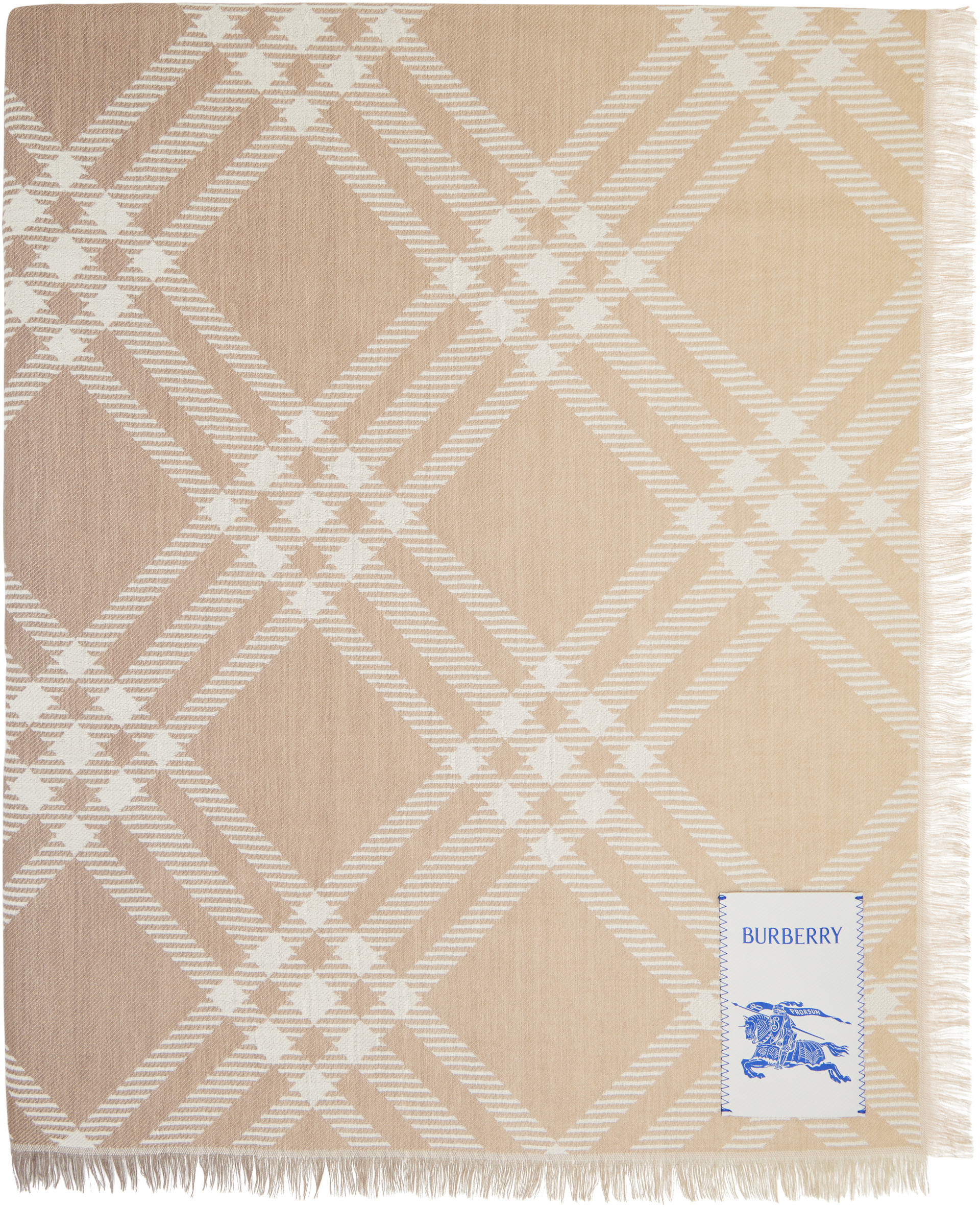 BURBERRY ベージュ チェック柄 スカーフ Burberry: ベージュ グラデーション チェック ウールシルク スカーフ