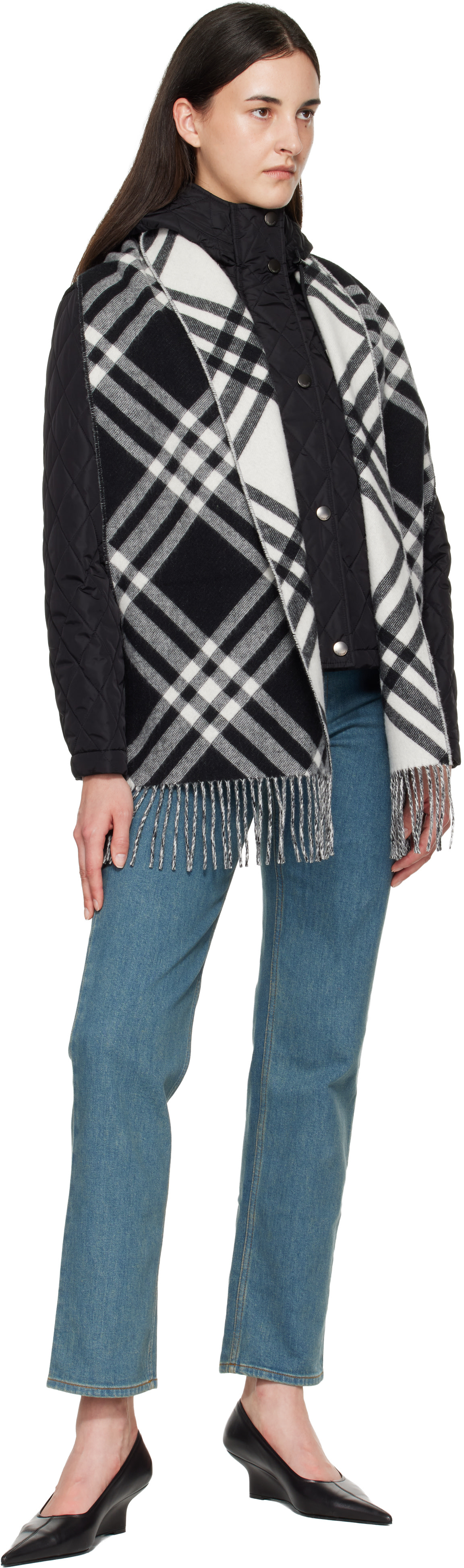 Burberry: ブラック チェック カシミヤ マフラー | SSENSE 日本