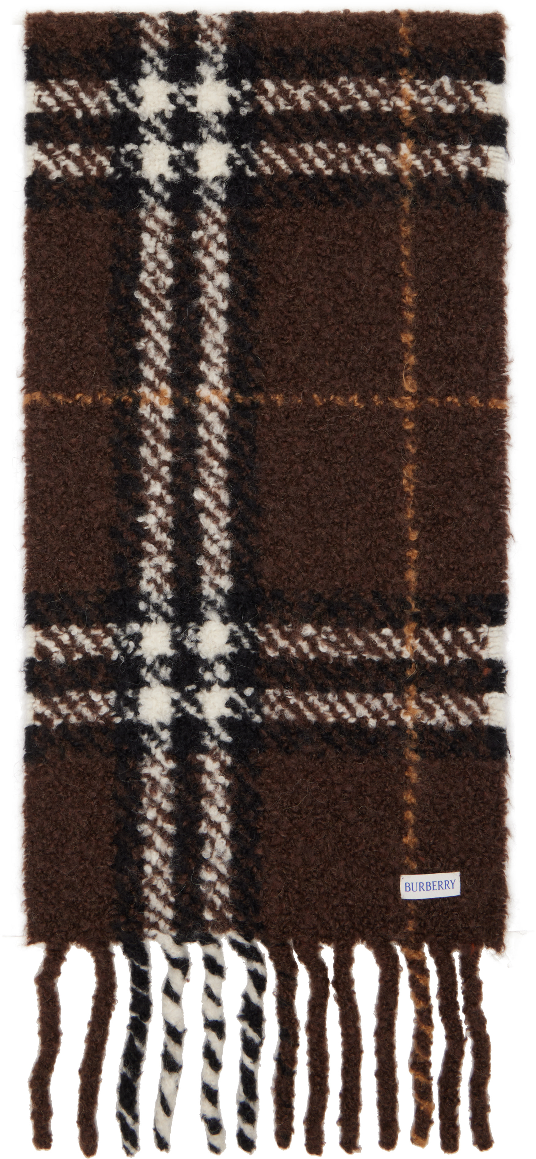 Burberry: Brown Check Alpaca Wool Blend Bouclé Scarf | SSENSE