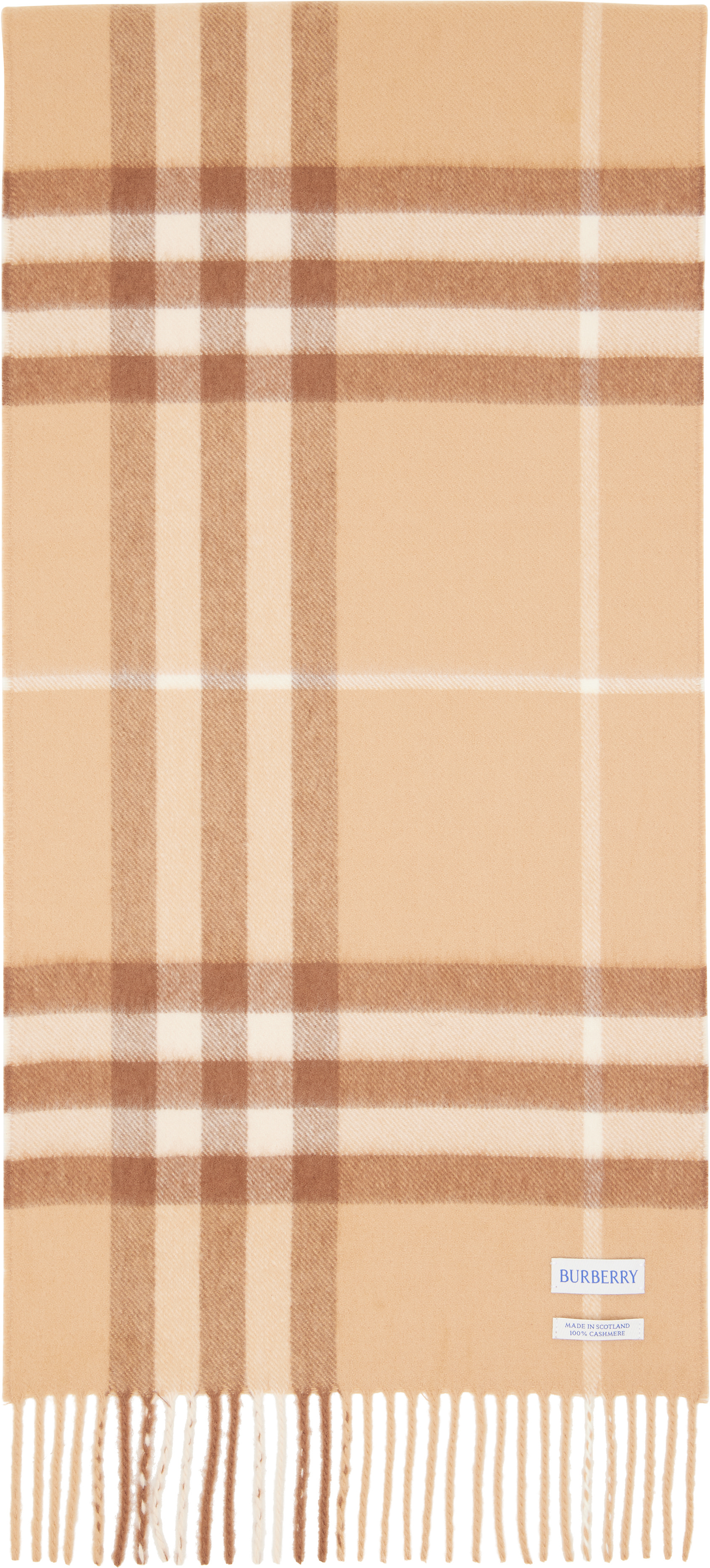Burberry: Beige Check Cashmere Scarf | SSENSE