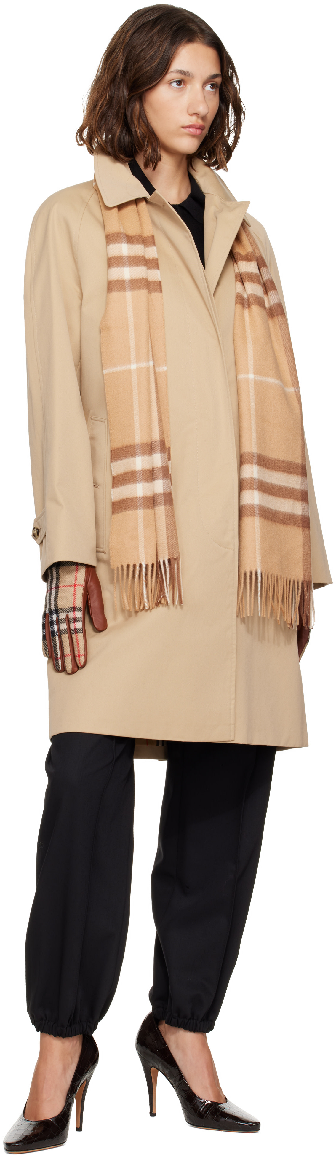 BURBERRY ベージュ チェック マフラー Burberry: ベージュ チェック カシミヤ マフラー | SSENSE 日本