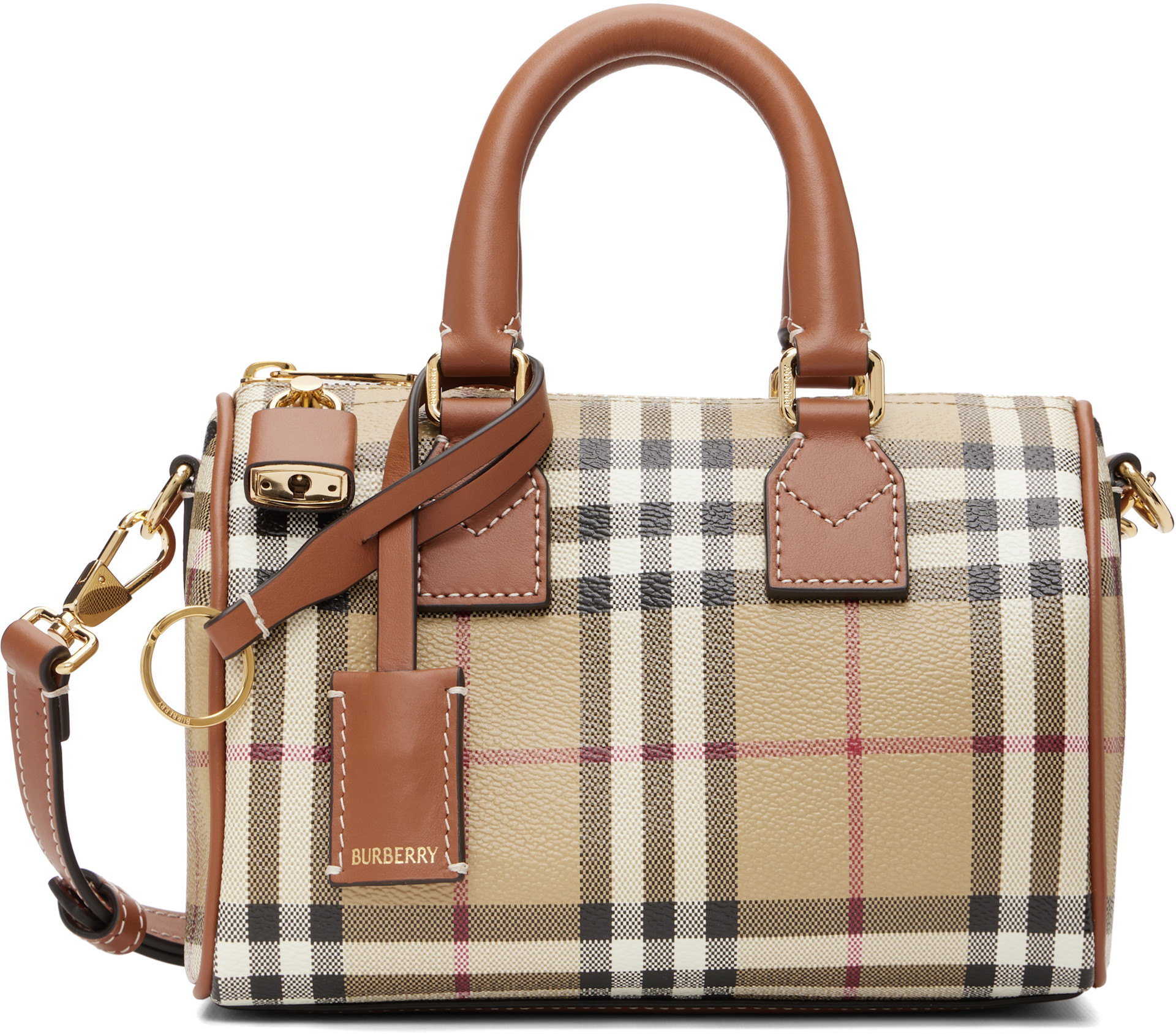 Burberry: ベージュ ミニ Bowling チェック バッグ | SSENSE 日本
