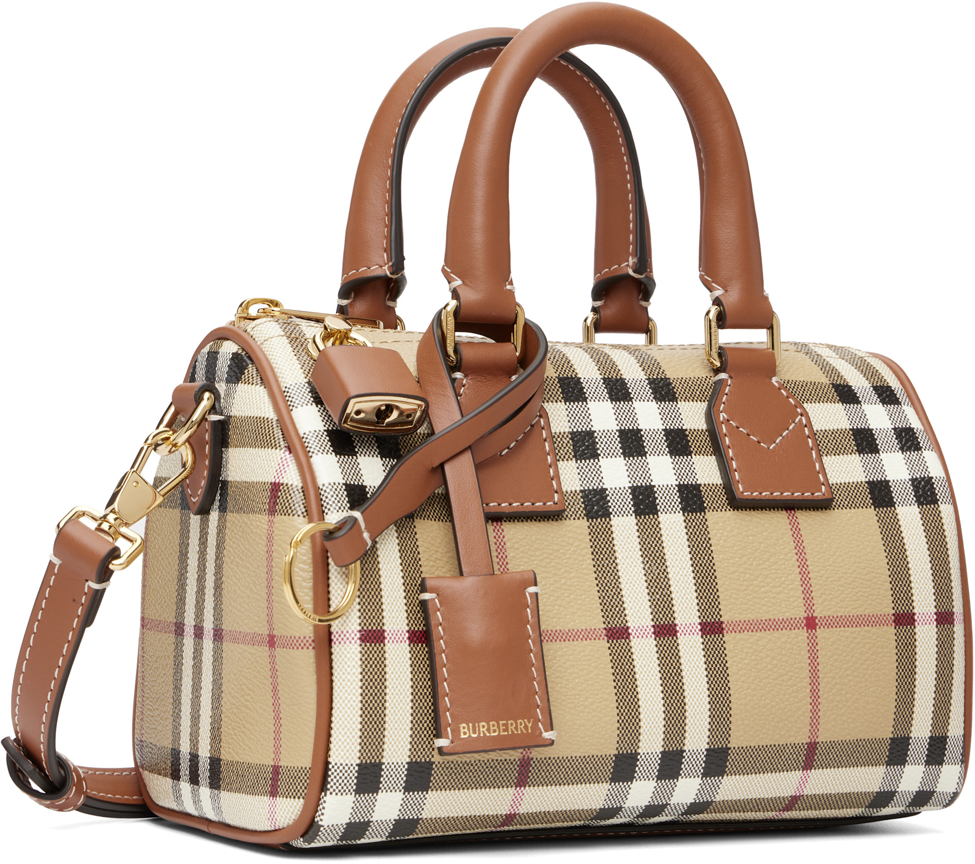 Burberry: ベージュ ミニ Bowling チェック バッグ | SSENSE 日本
