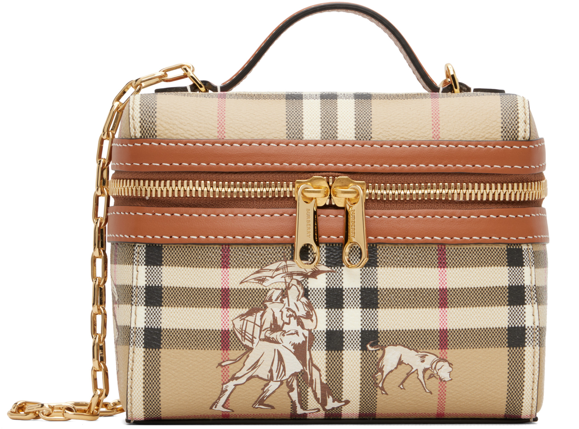 Burberry: Beige Mini Check Mates Vanity Bag | SSENSE