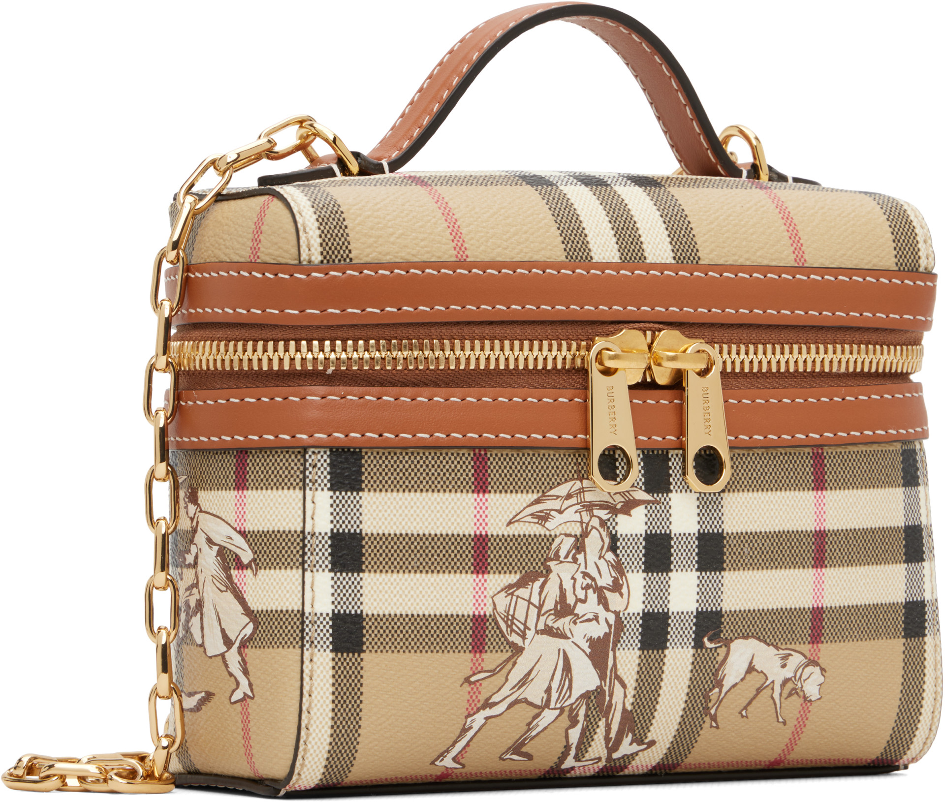 Burberry: Beige Mini Check Mates Vanity Bag | SSENSE