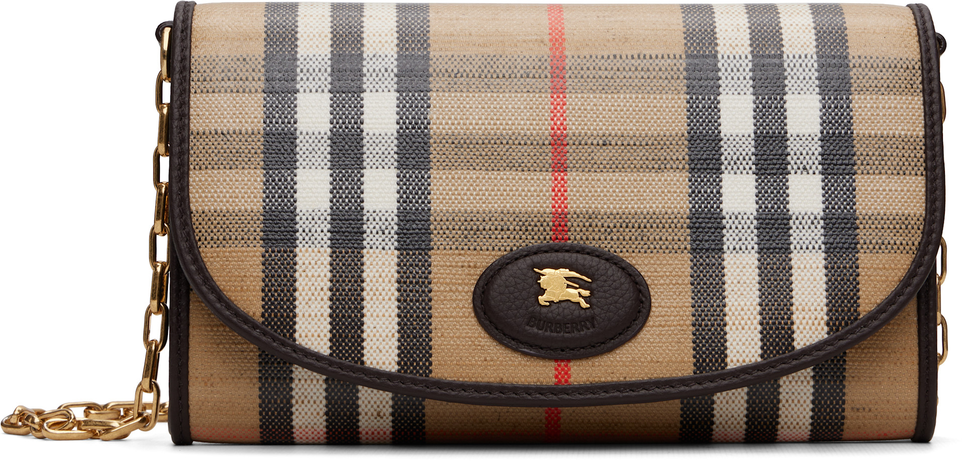 美品 BURBERRYスマホチェーンショルダーバック ベージュ Burberry: ベージュ Highlands チェーンストラップ ウォレットバッグ
