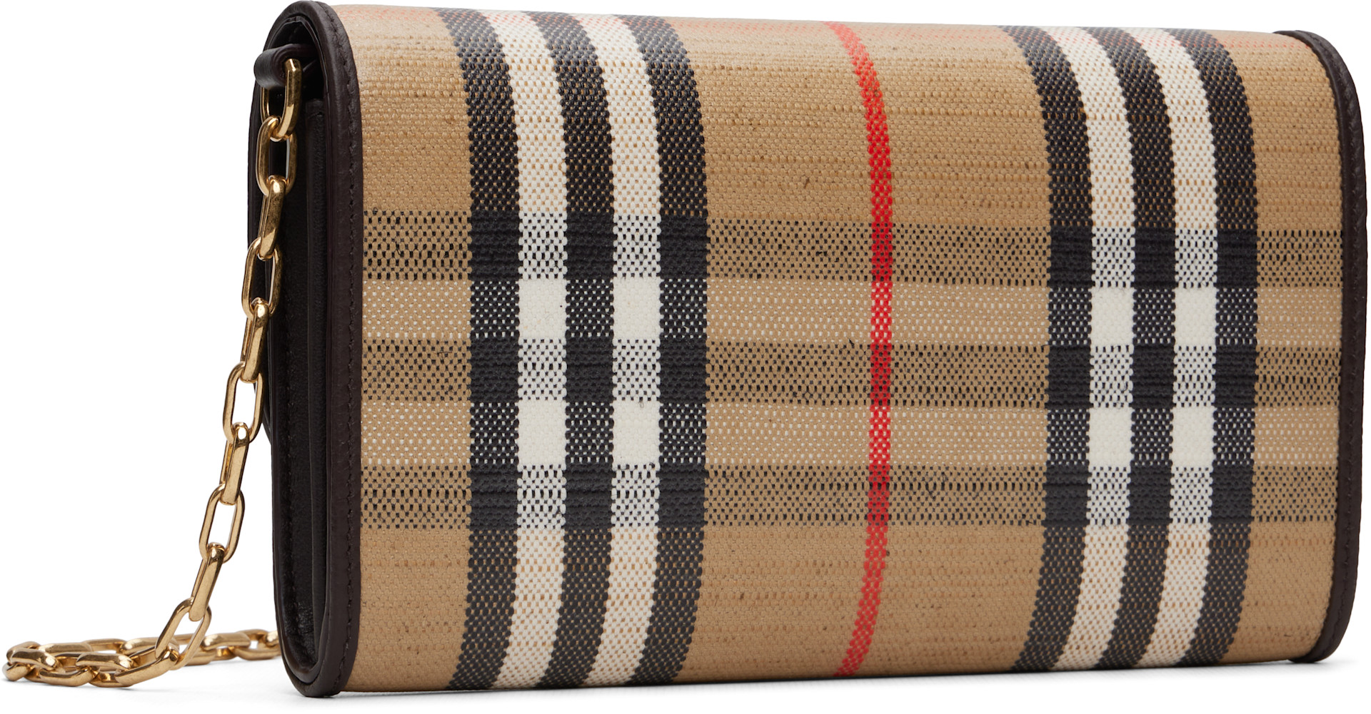 美品 BURBERRYスマホチェーンショルダーバック ベージュ Burberry: ベージュ Highlands チェーンストラップ ウォレットバッグ