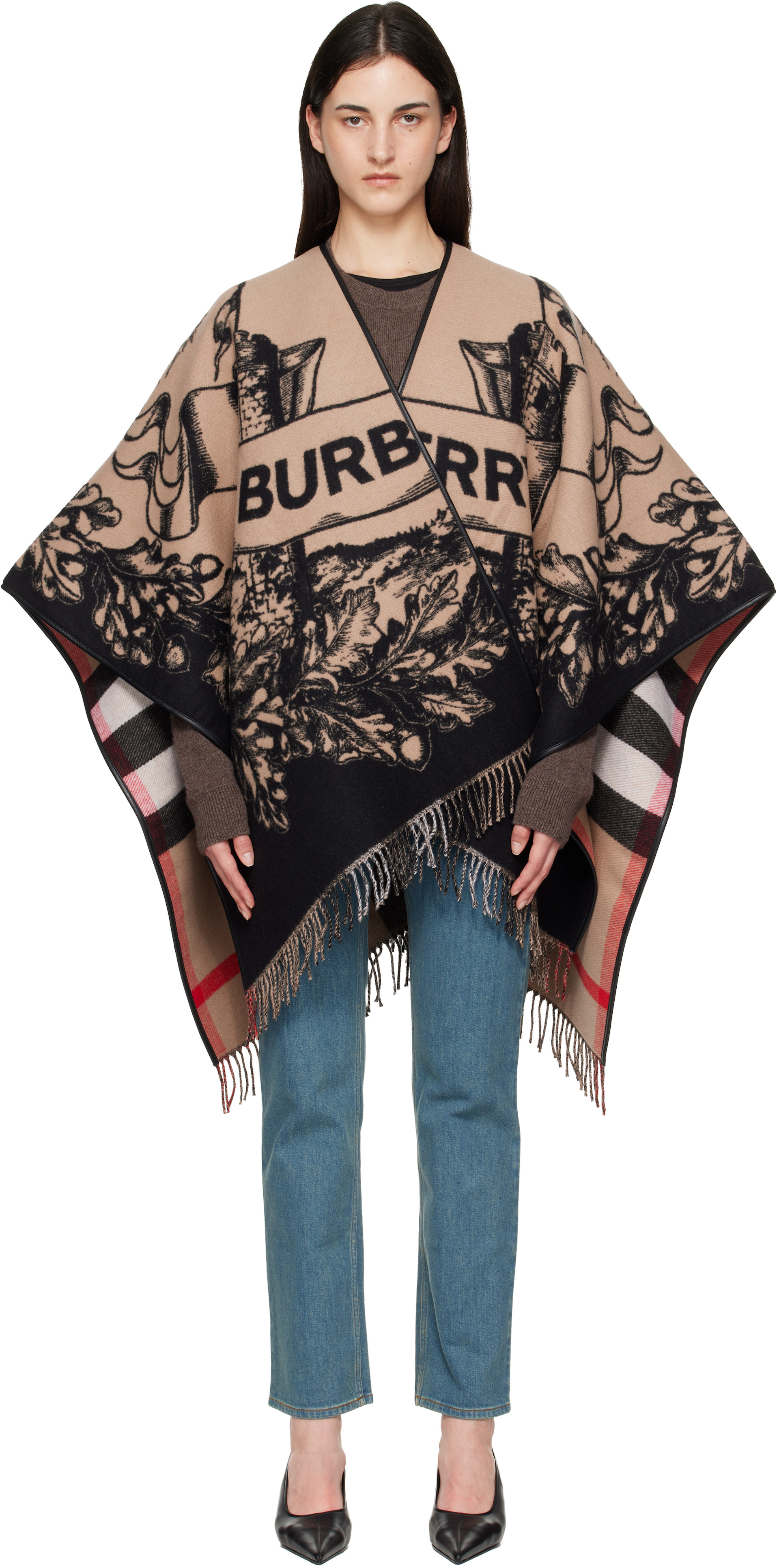 Burberry: Beige & Black Gallant Knight Wool Cape | SSENSE