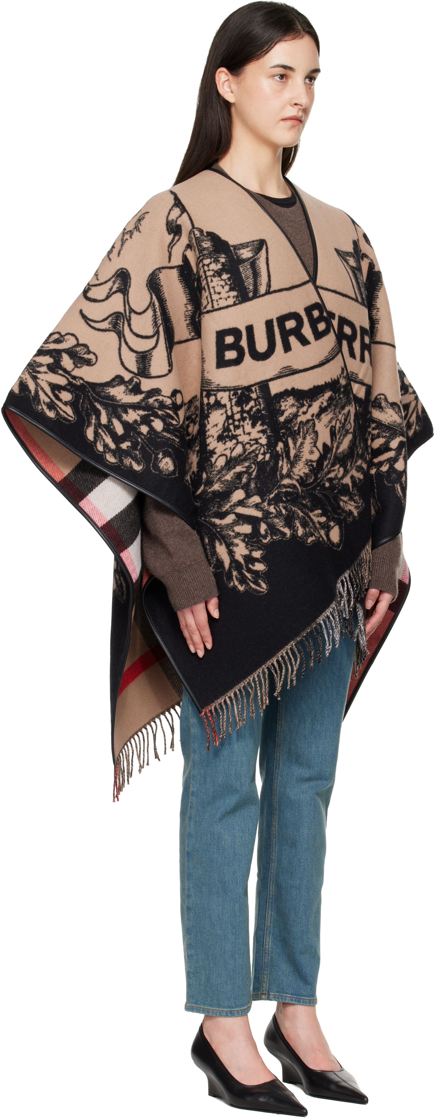 Burberry: ベージュ＆ブラック Gallant Knight ウール ケープ | SSENSE
