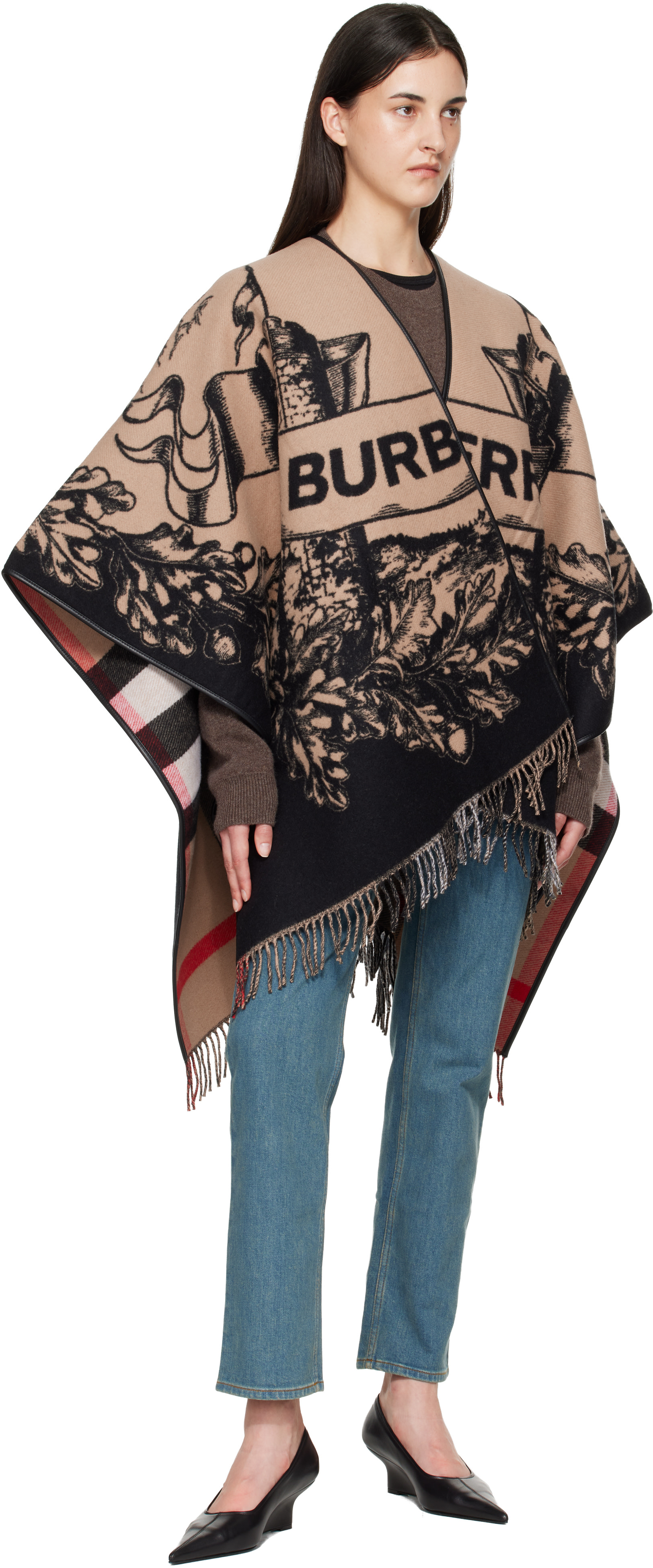 Burberry: ベージュ＆ブラック Gallant Knight ウール ケープ | SSENSE