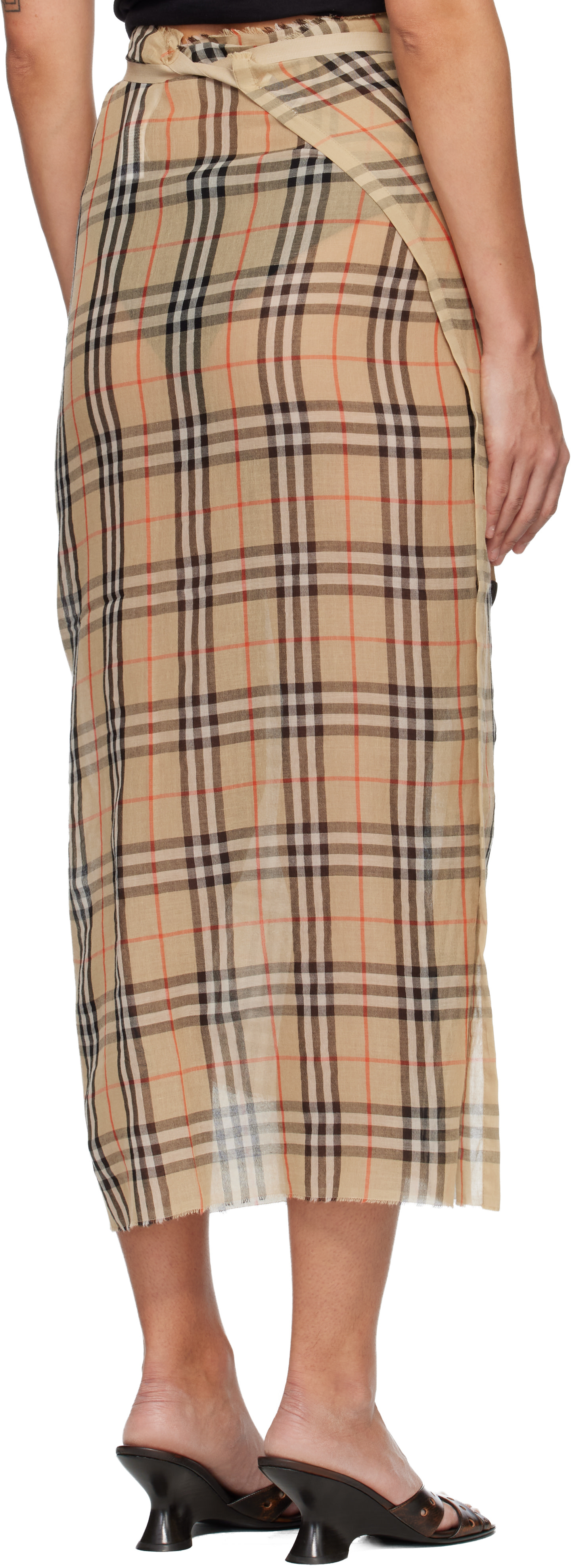 Burberry: ベージュ Sarong チェック コットン ミディアムスカート