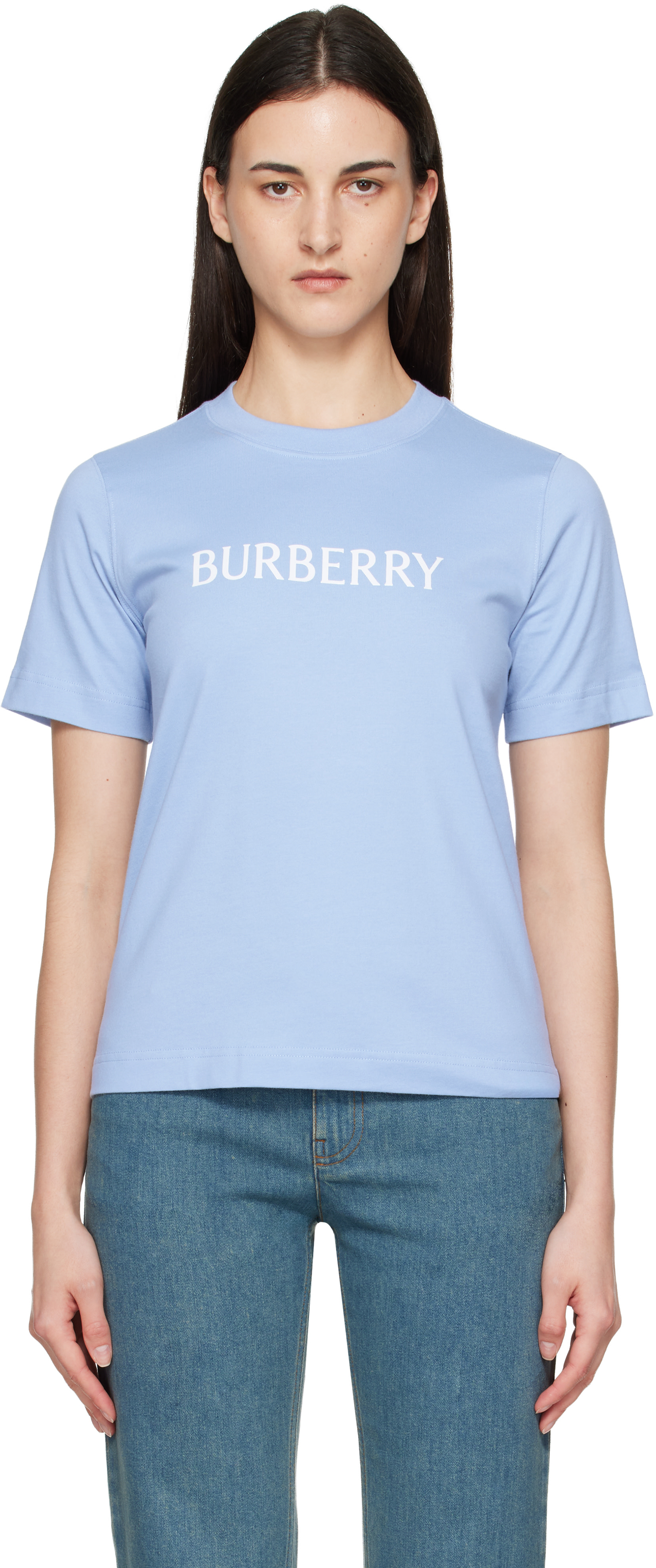 Burberry: Blue Logo Cotton T-shirt | SSENSE Canada