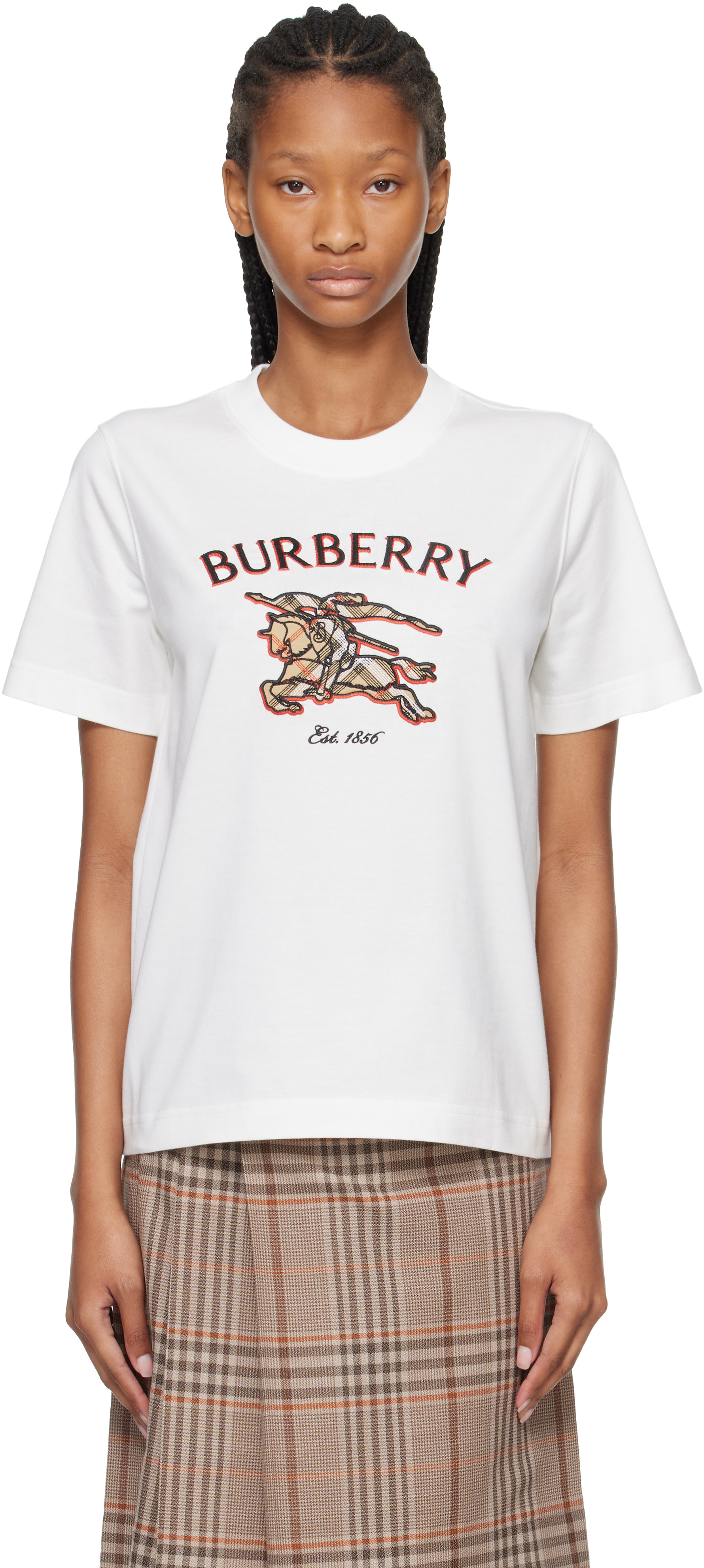 Burberry: White Knight Check Cotton T-shirt | SSENSE Canada