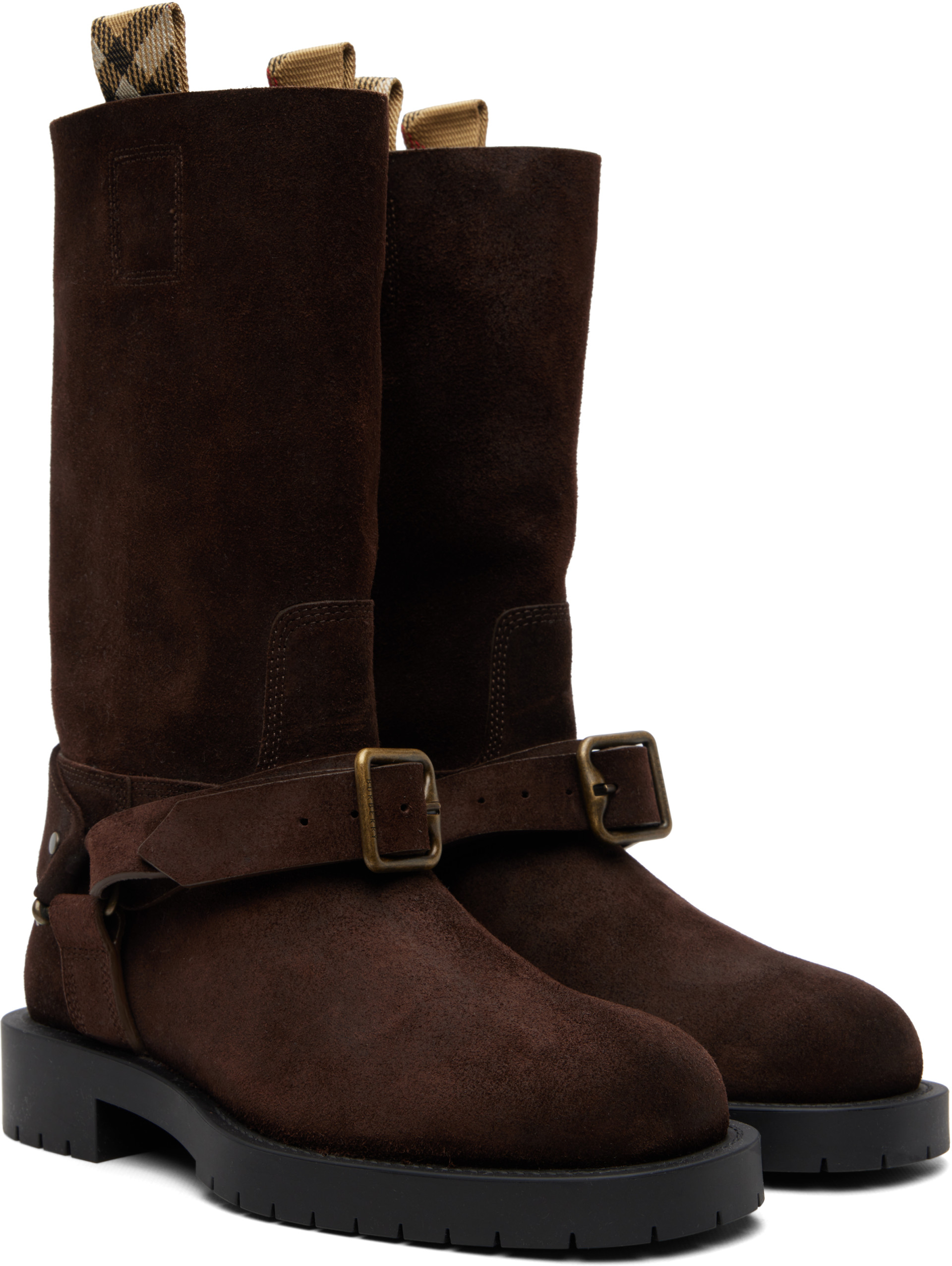 靴 Burberry 23aw saddle low boots 41 Burberry: Brown Suede Soft Saddle Low Boots | SSENSE Canada