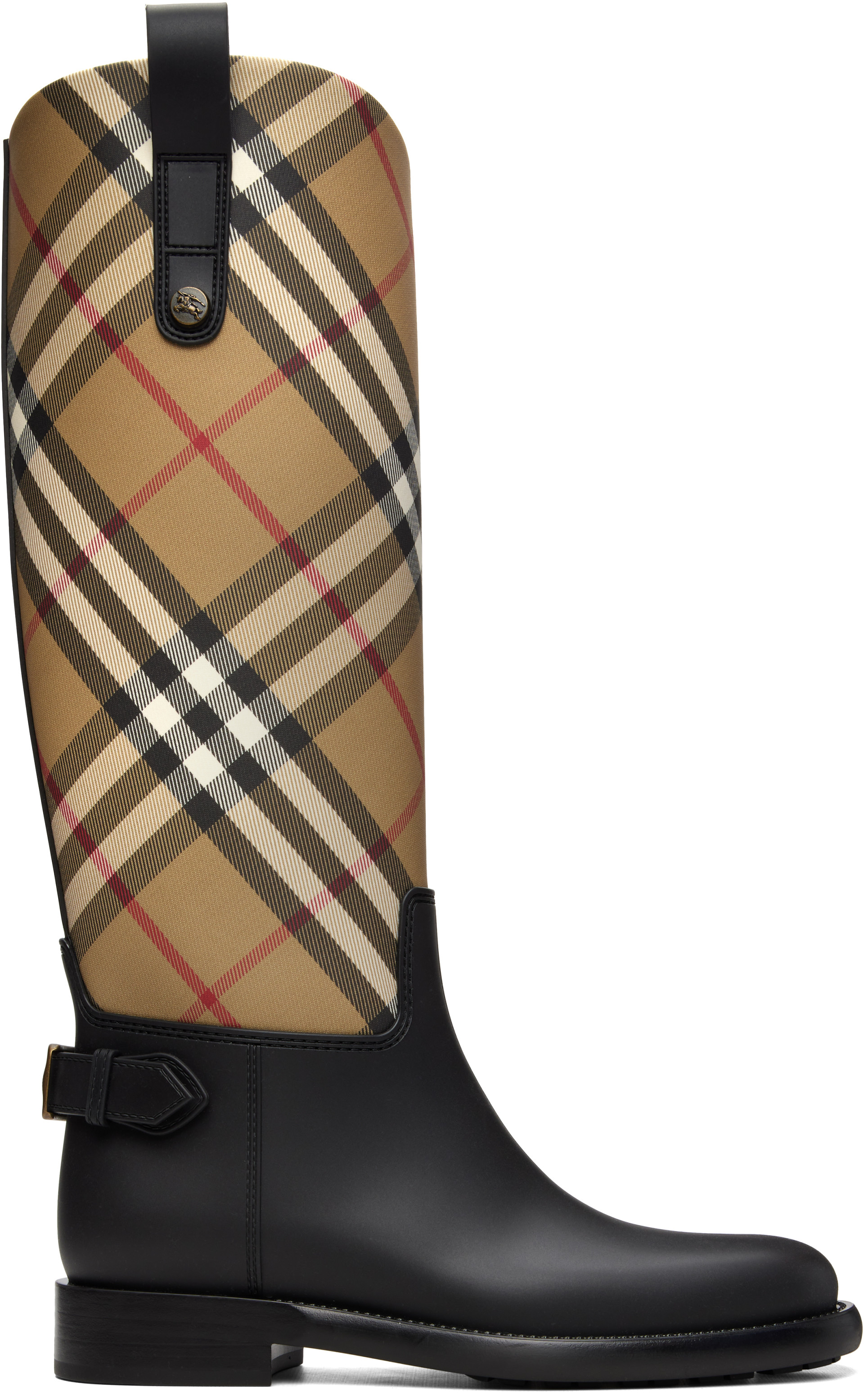 Burberry ブラック ベージュ 長靴　ブーツ Burberry: Beige & Black Check Cavalier Outdoor Boots | SSENSE Canada