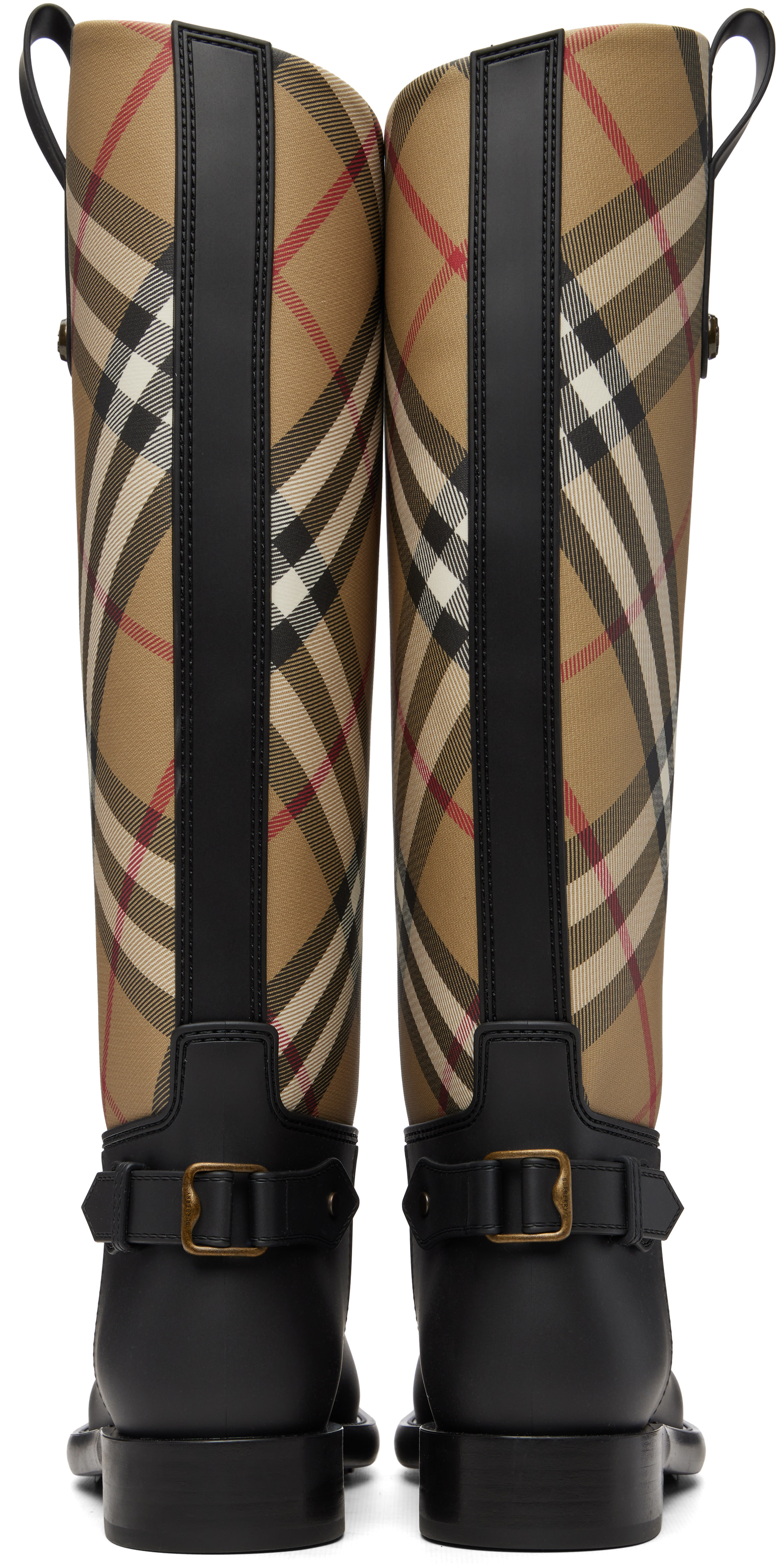 Burberry: Beige & Black Check Cavalier Outdoor Boots | SSENSE Canada