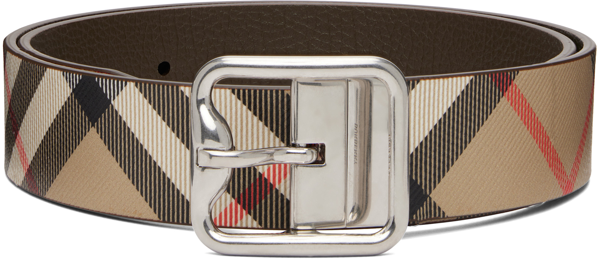 Burberry: Beige Reversible Check B Buckle Belt | SSENSE
