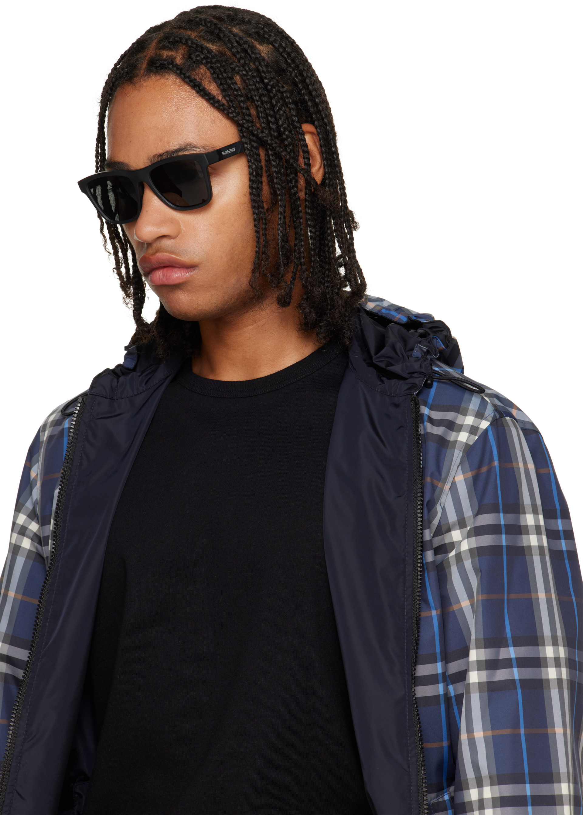 Burberry - Black Embossed Check Square Sunglasses