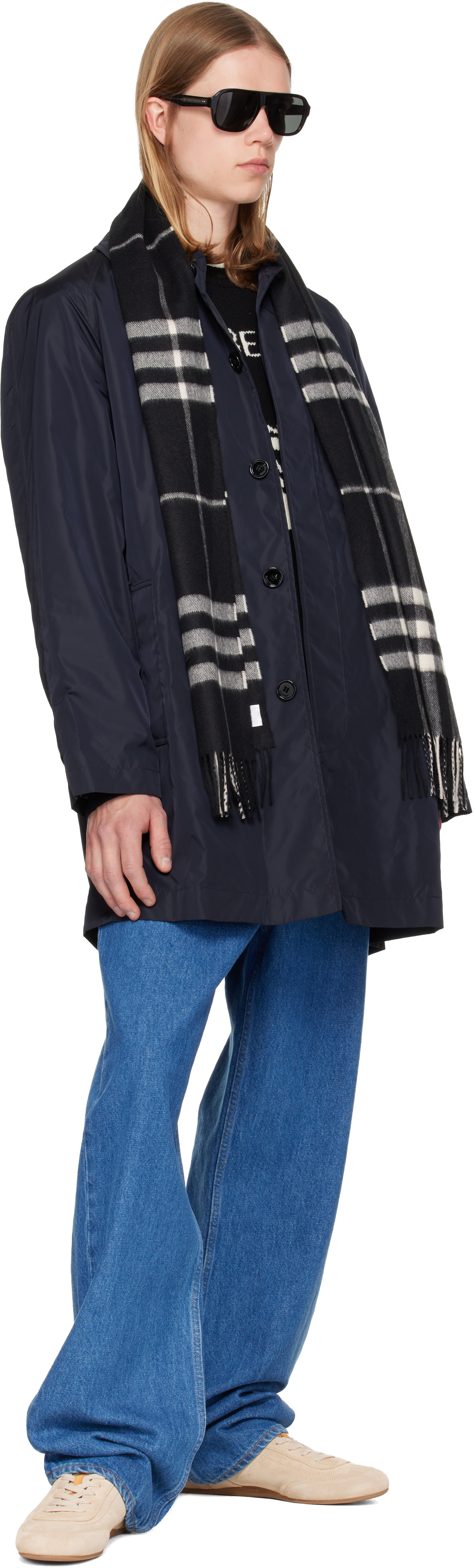 Burberry - Black Check Cashmere Scarf