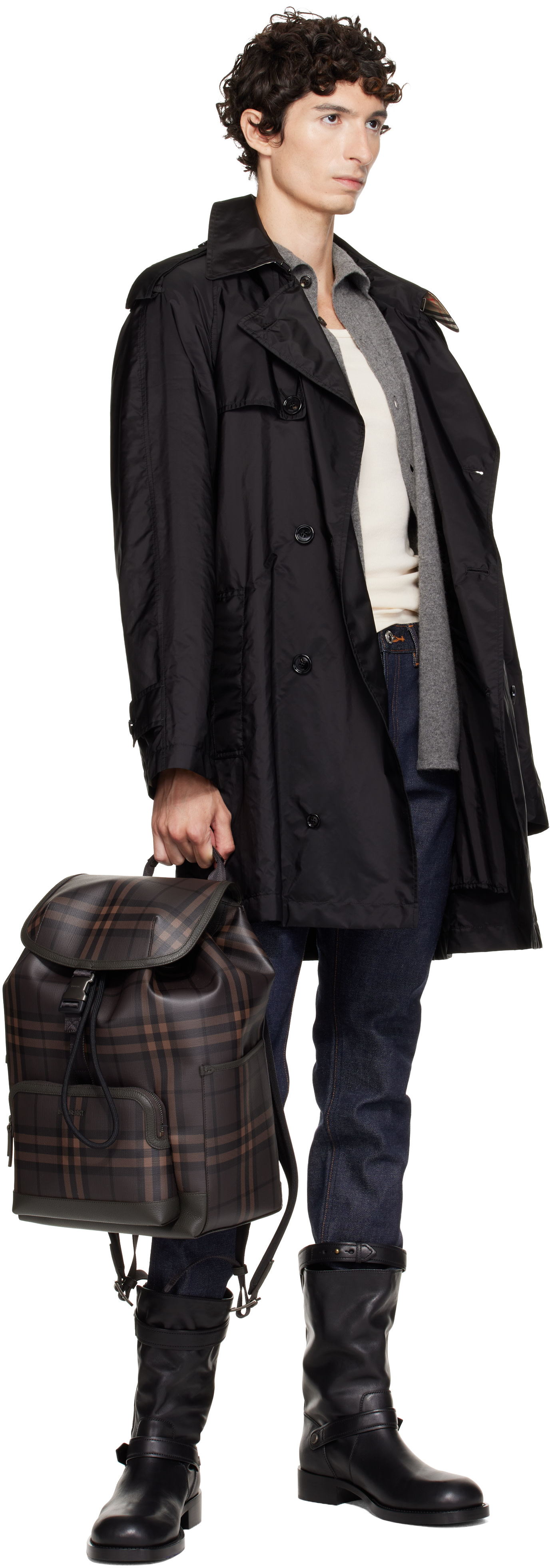 Burberry - Brown City Check Clip Backpack