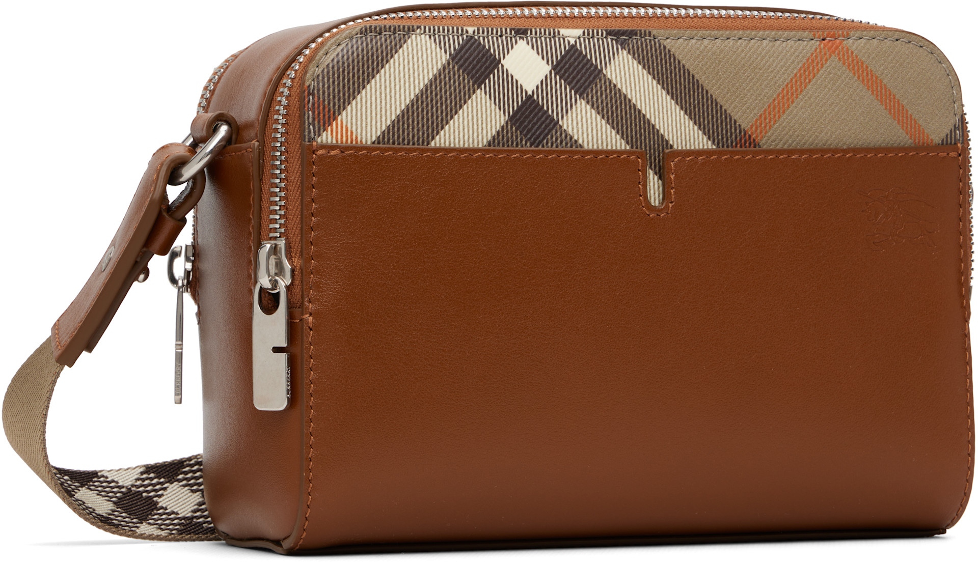 Burberry: Tan Pop Check Crossbody Bag | SSENSE