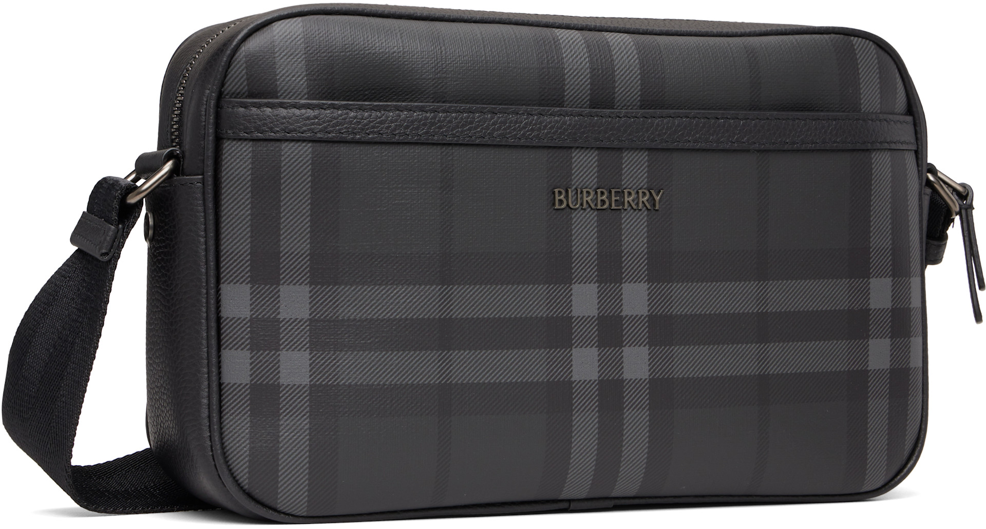 Burberry: Black City Check Crossbody Bag | SSENSE