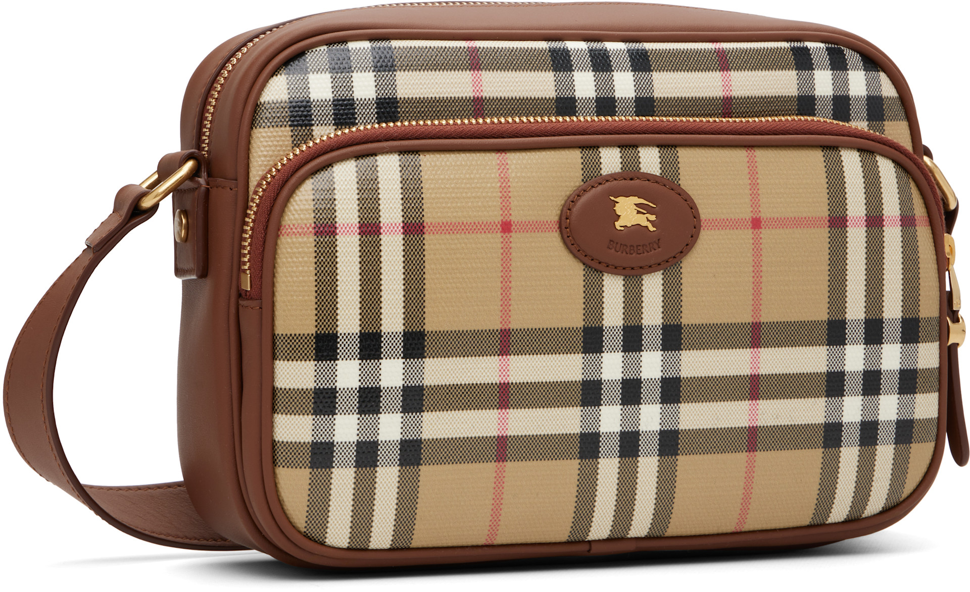 Burberry: ベージュ チェック ポケット クロスボディバッグ | SSENSE 日本