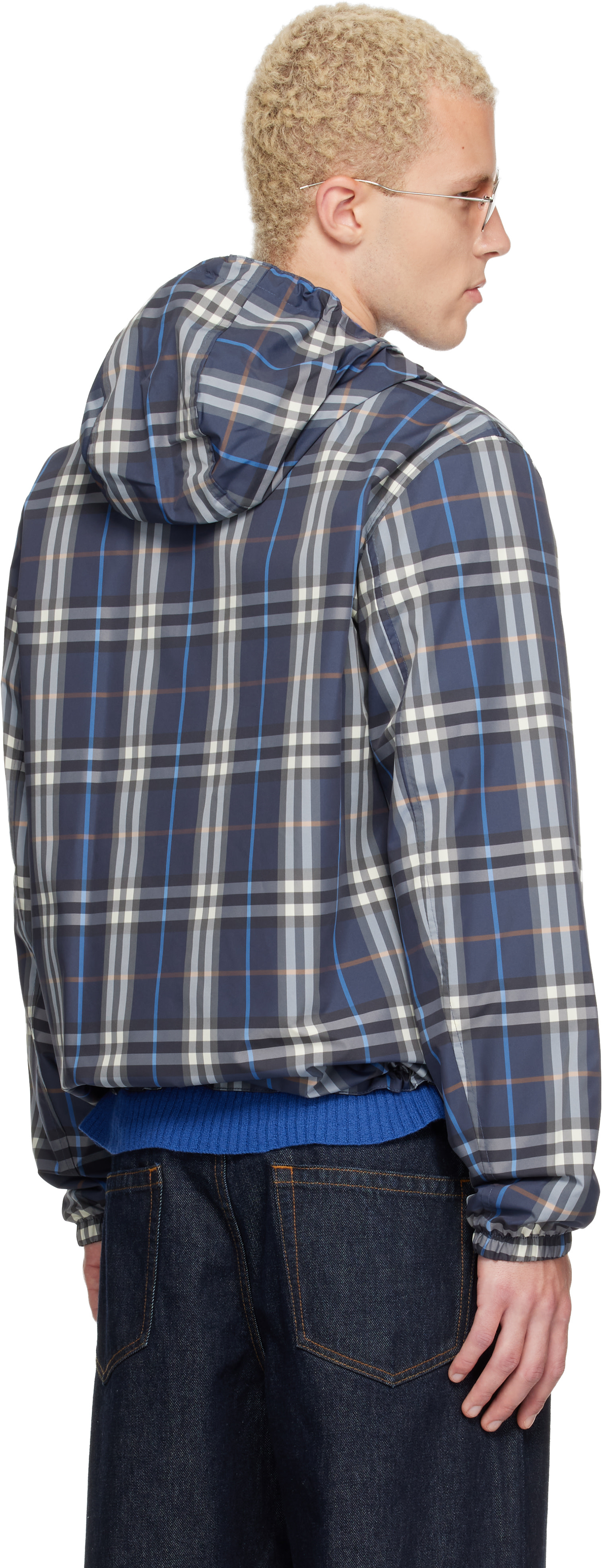Burberry - Navy Check Newport Hooded Reversible Jacket