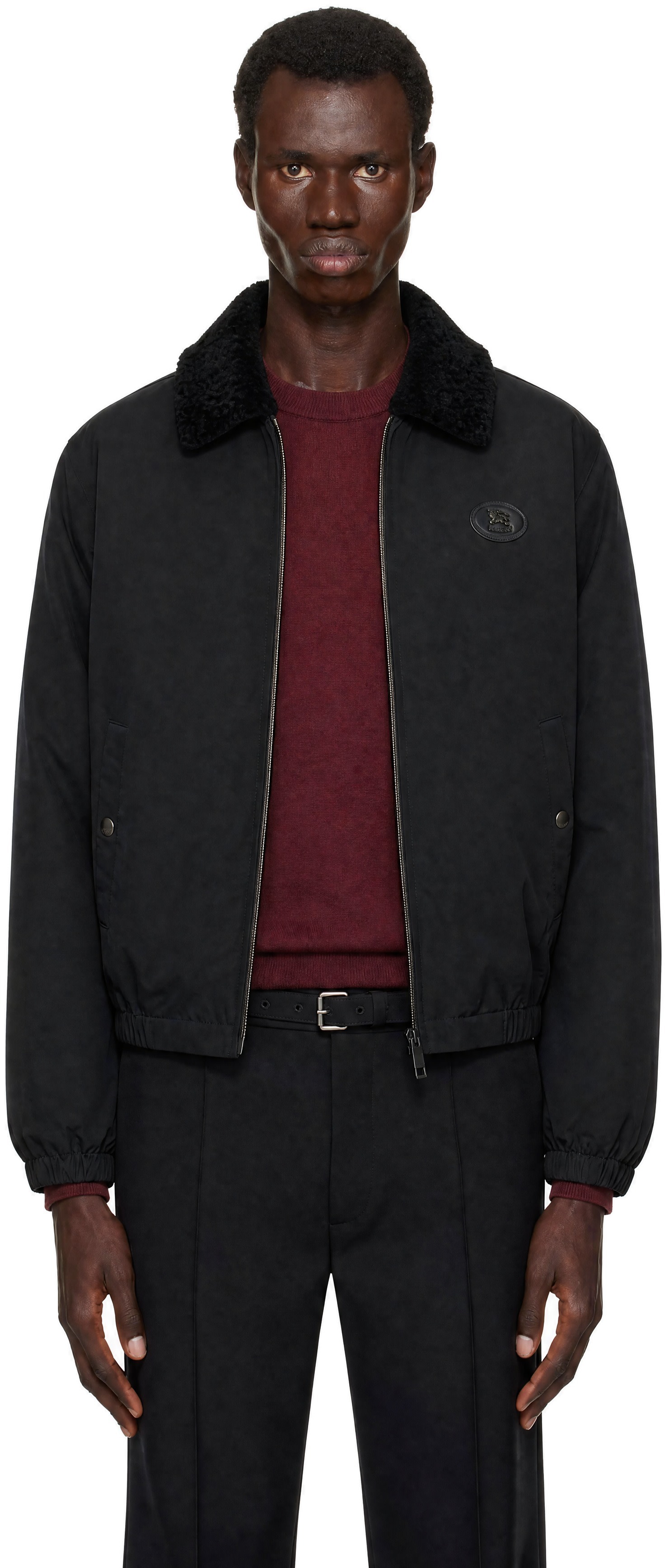 Burberry: Black Nylon Cotton Farnborough Down Aviator Jacket