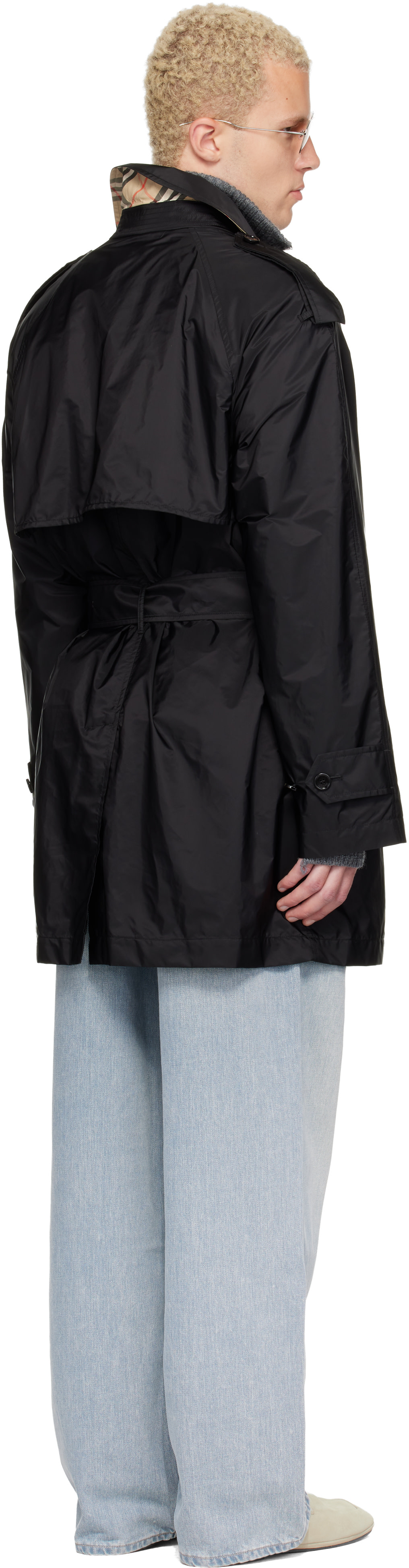 Burberry: Black Mid-length Nylon Leadenham Trench Coat | SSENSE