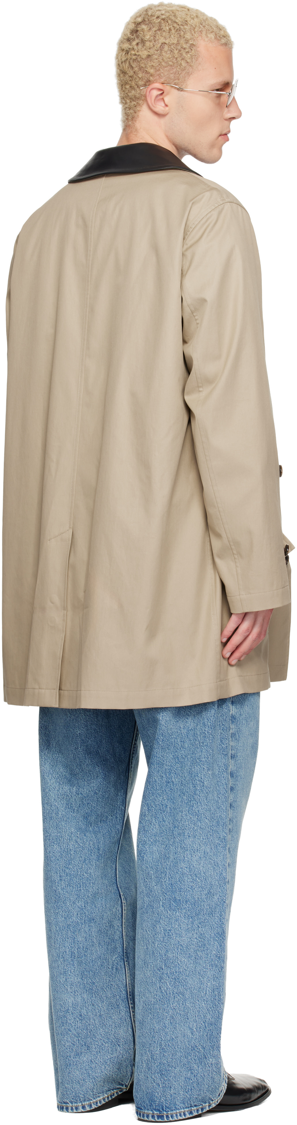 Burberry: ベージュ Meadowbank レザーカラー ミドル丈 カーコート