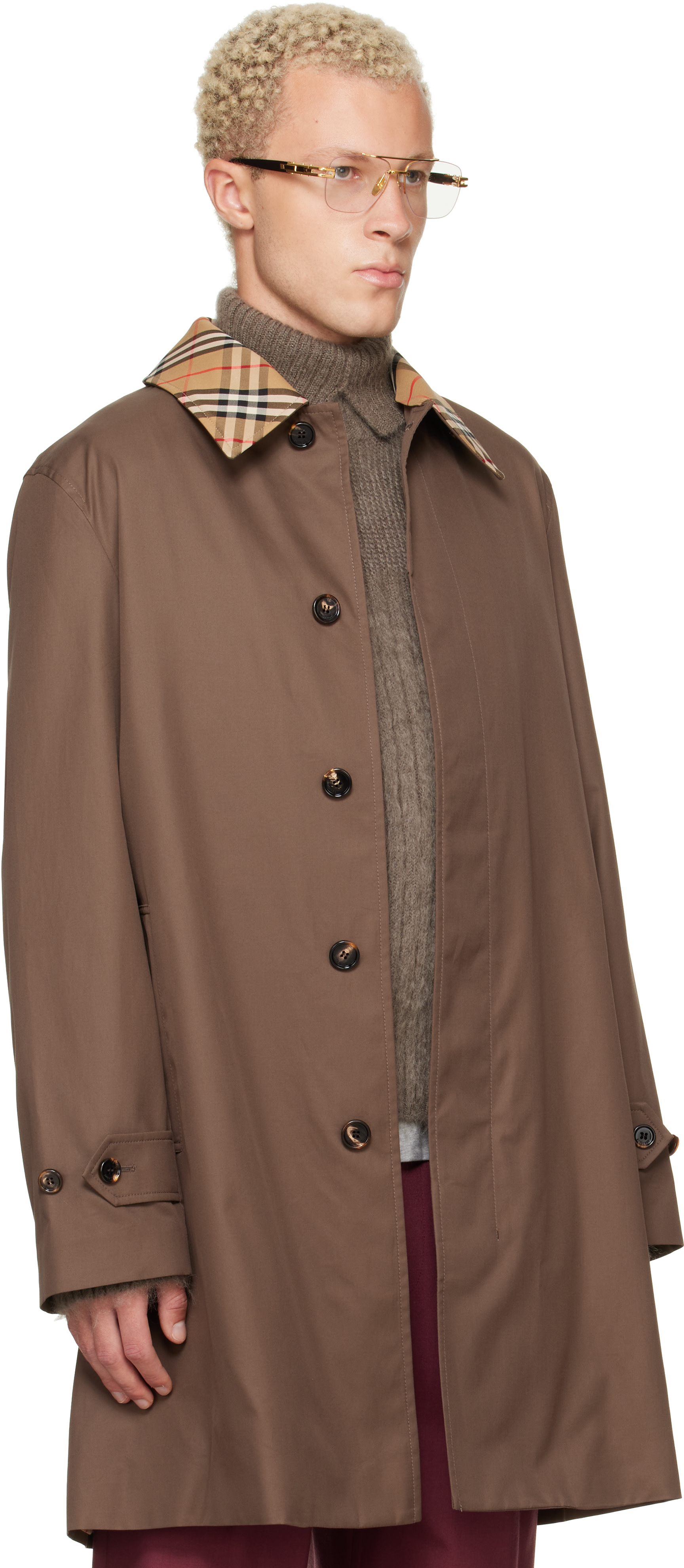Burberry: Brown Mid-Length Gabardine Car Coat | SSENSE