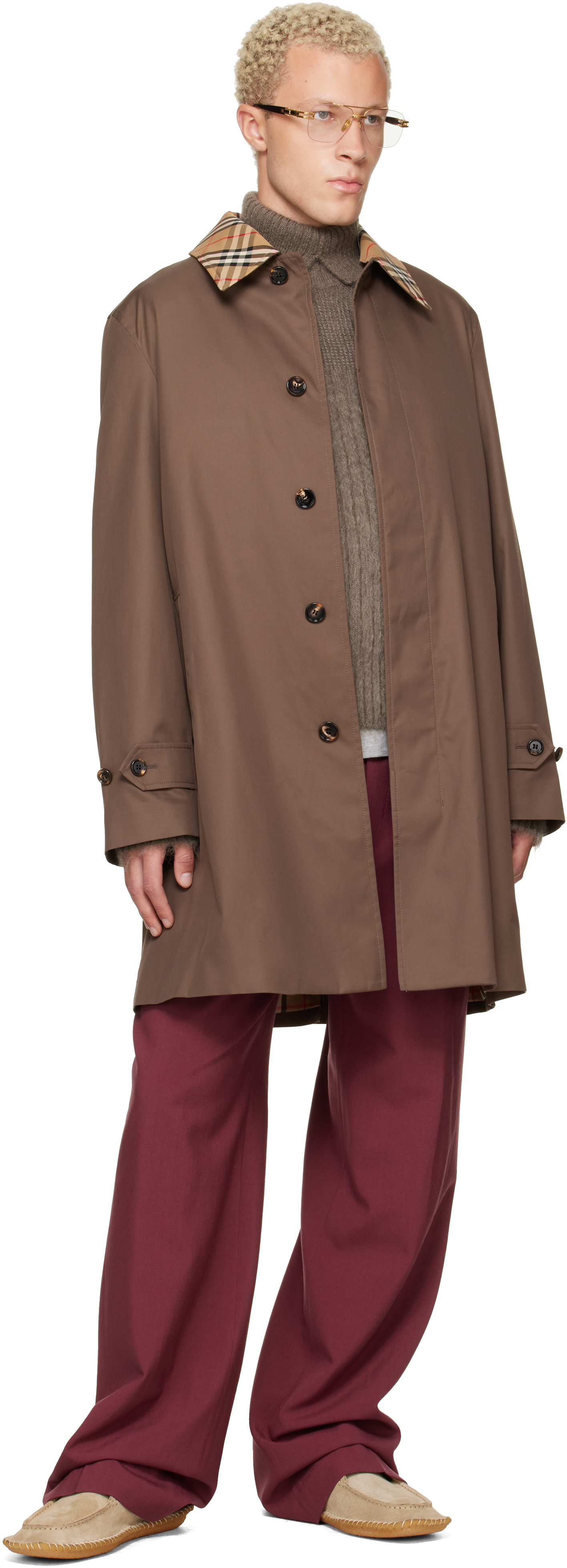Burberry: Brown Mid-Length Gabardine Car Coat | SSENSE