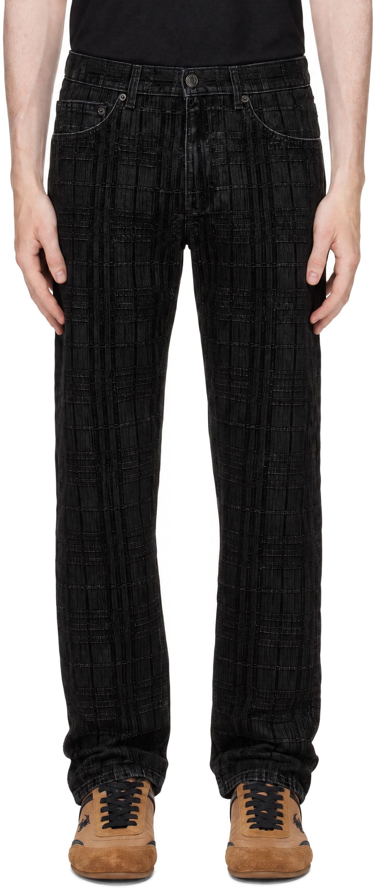 Burberry - Black Check Flocked Straight Jeans